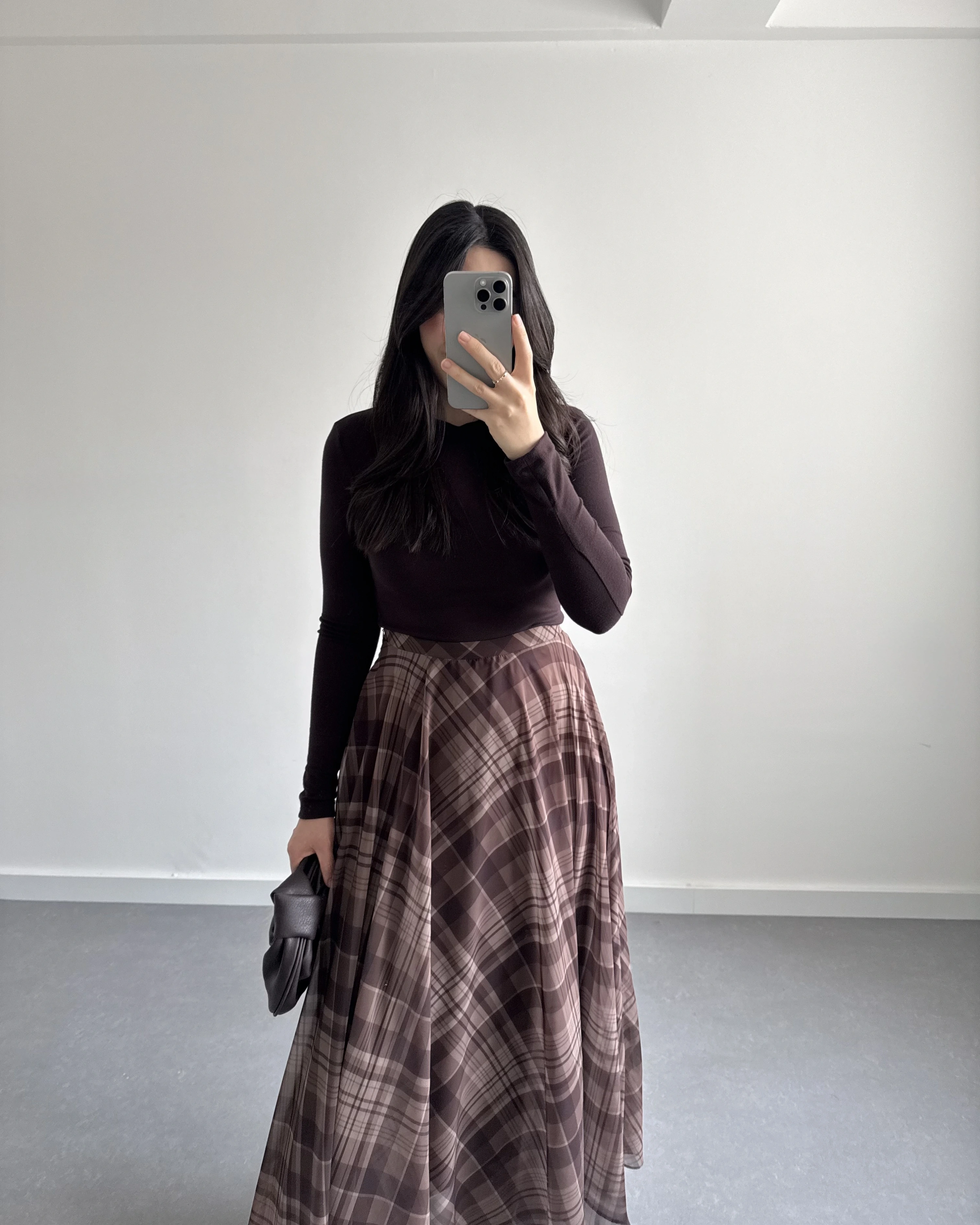 KAHVE ŞİFON EKOSE DESEN KLOŞ ETEK