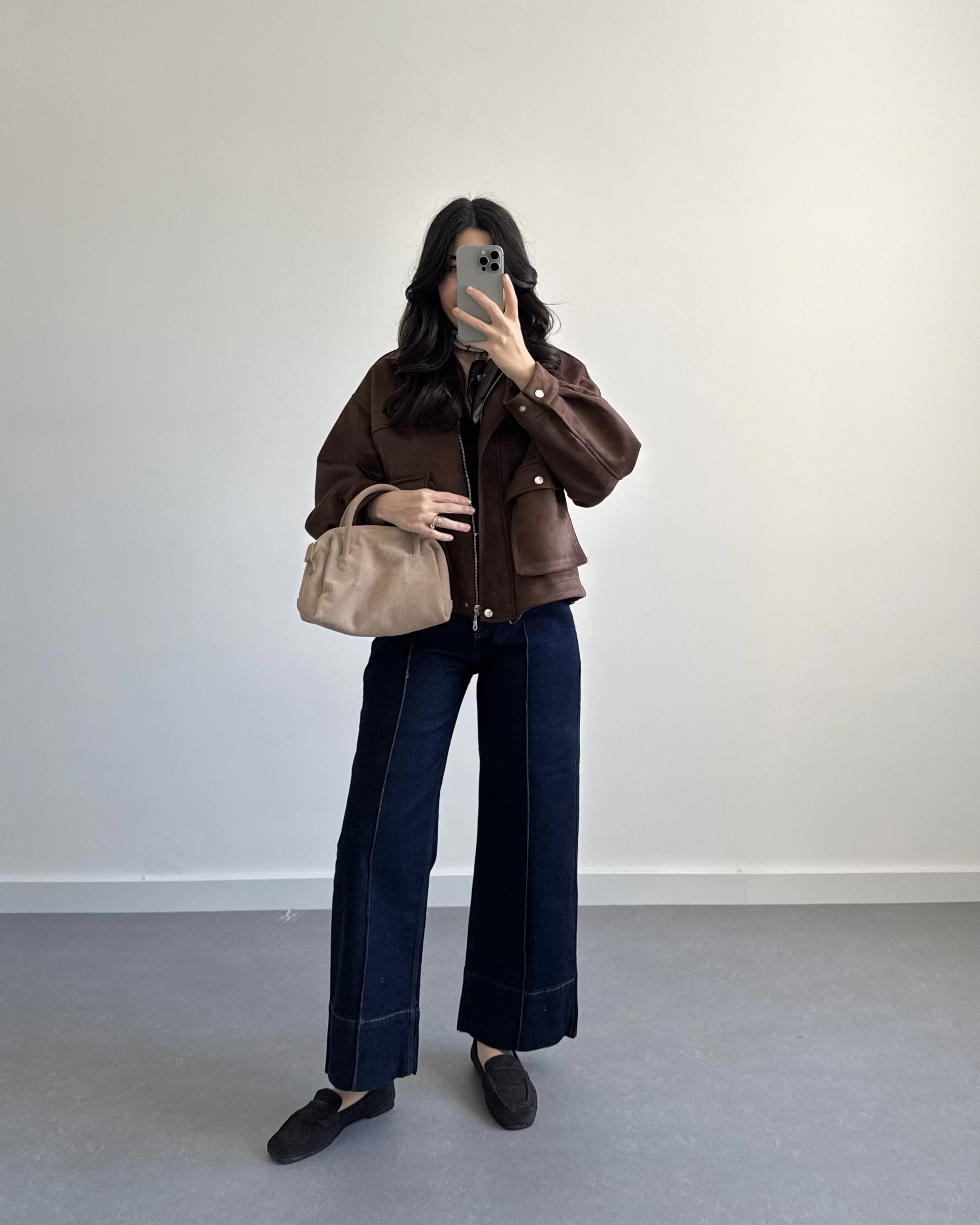 KAHVE SÜET ÖNÜ CEPLİ BOMBER CEKET