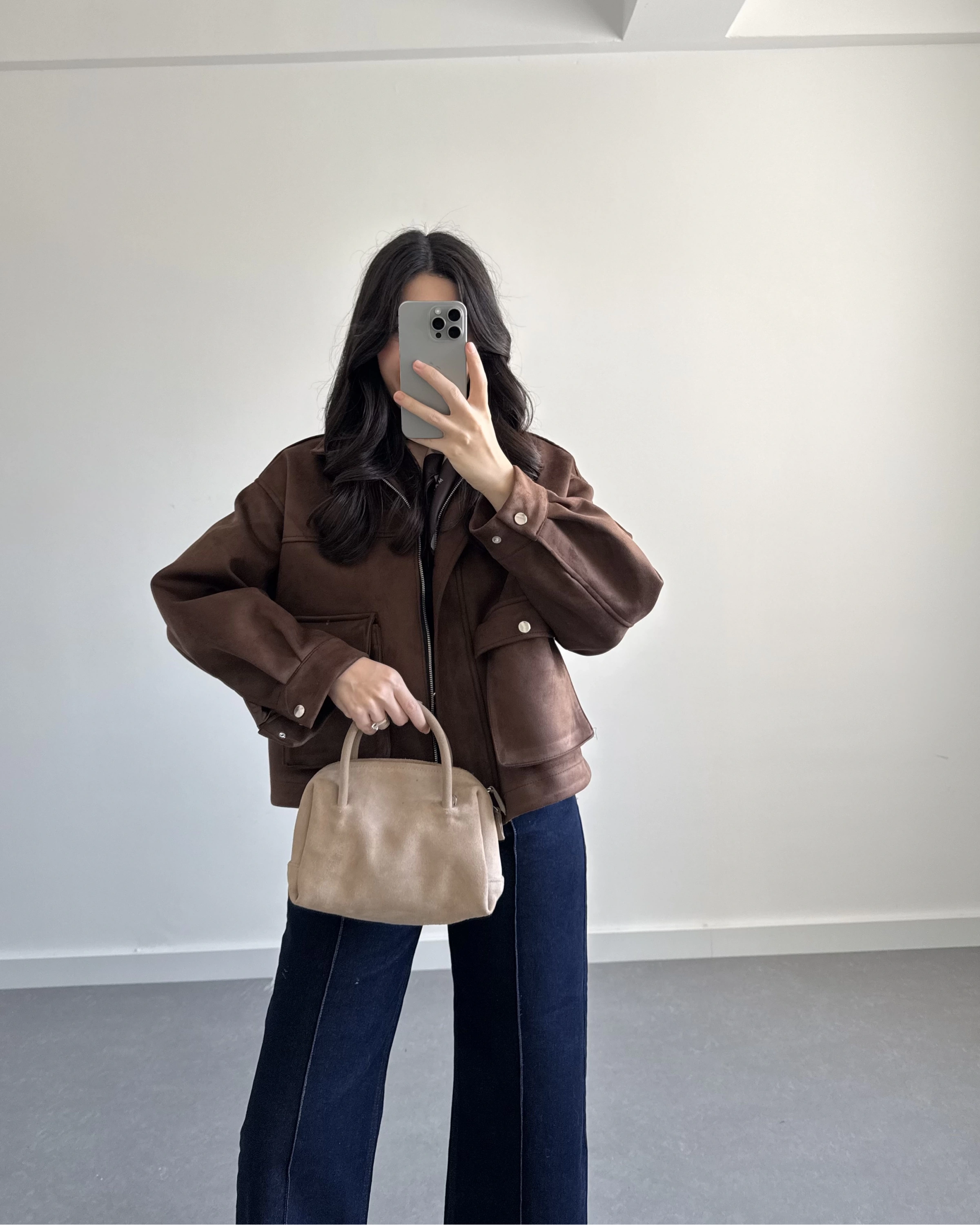 KAHVE SÜET ÖNÜ CEPLİ BOMBER CEKET