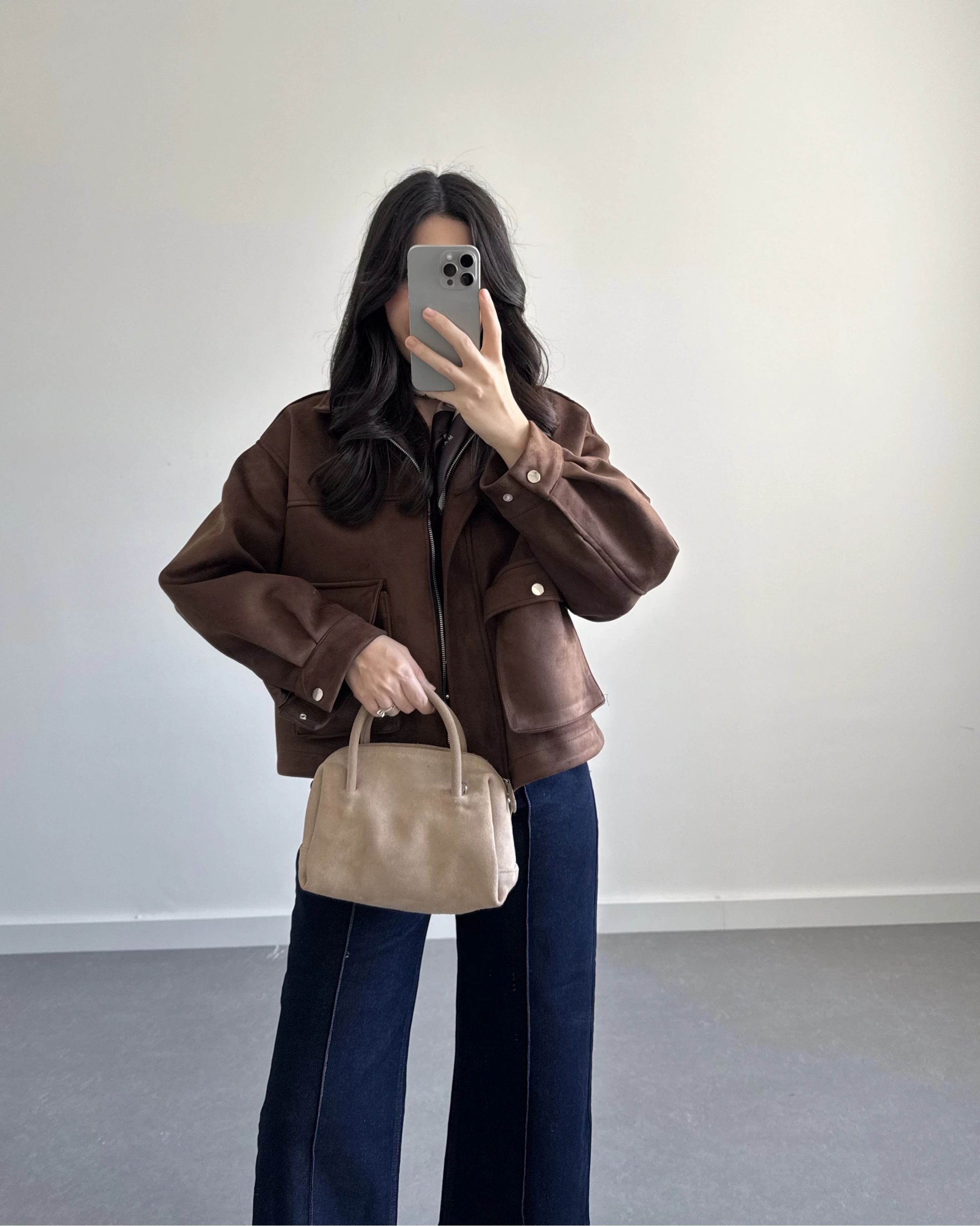 KAHVE SÜET ÖNÜ CEPLİ BOMBER CEKET