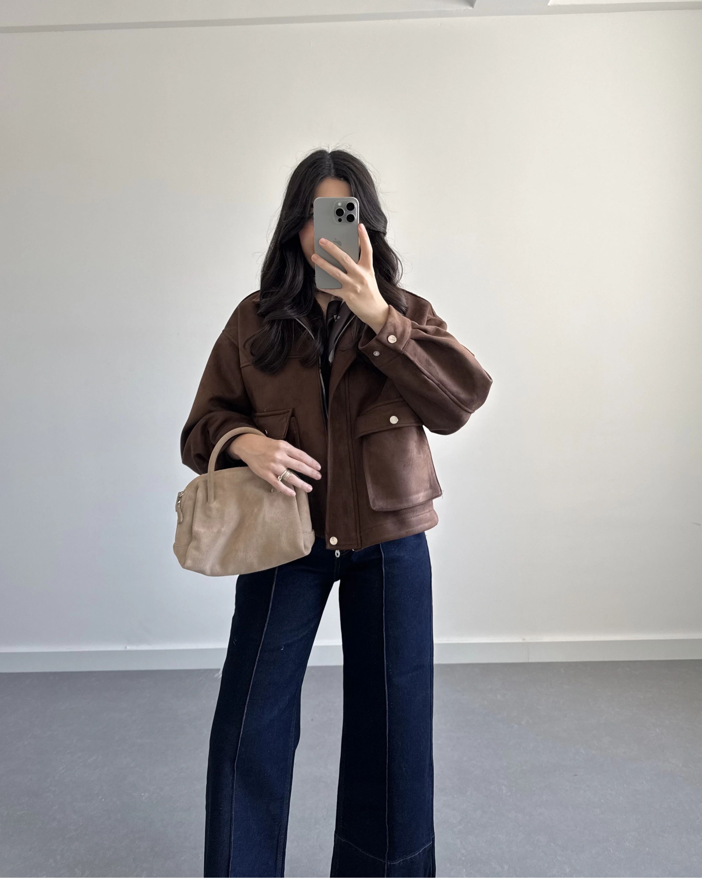 KAHVE SÜET ÖNÜ CEPLİ BOMBER CEKET