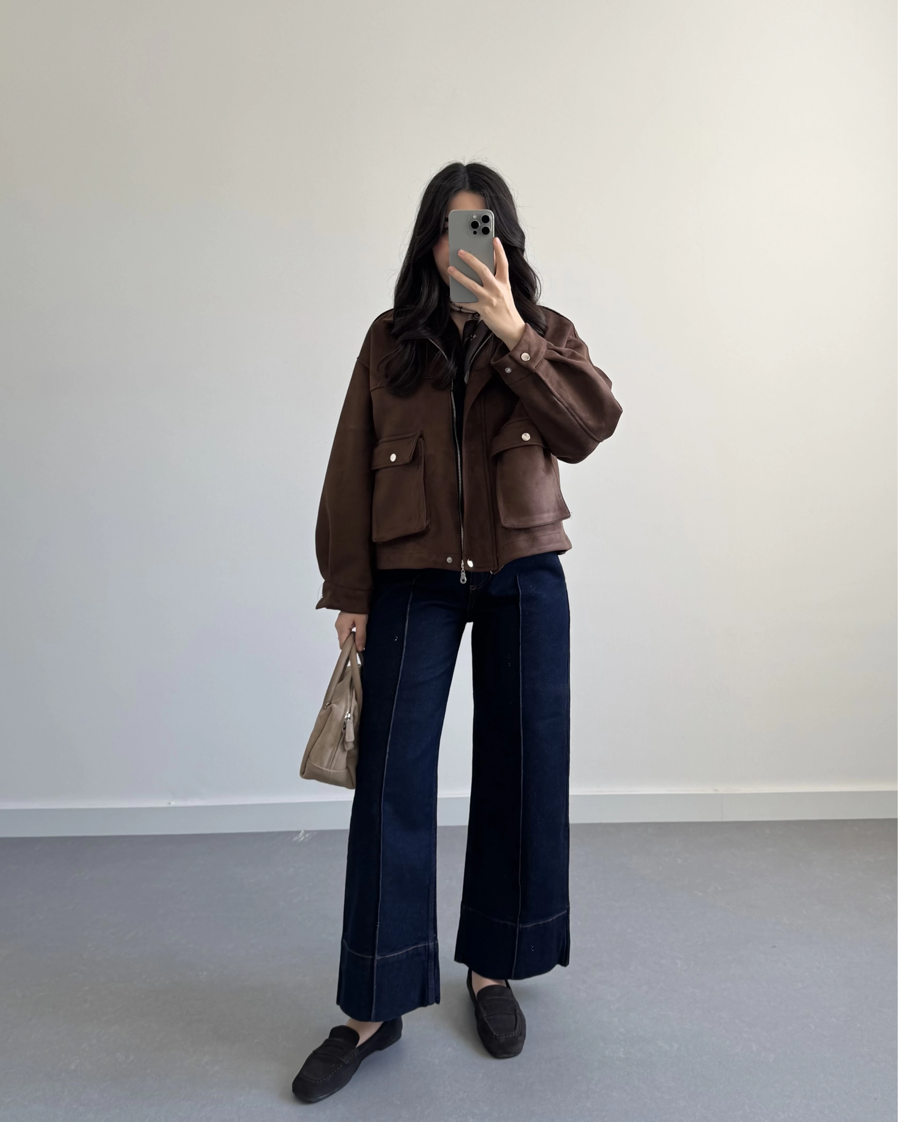 KAHVE SÜET ÖNÜ CEPLİ BOMBER CEKET