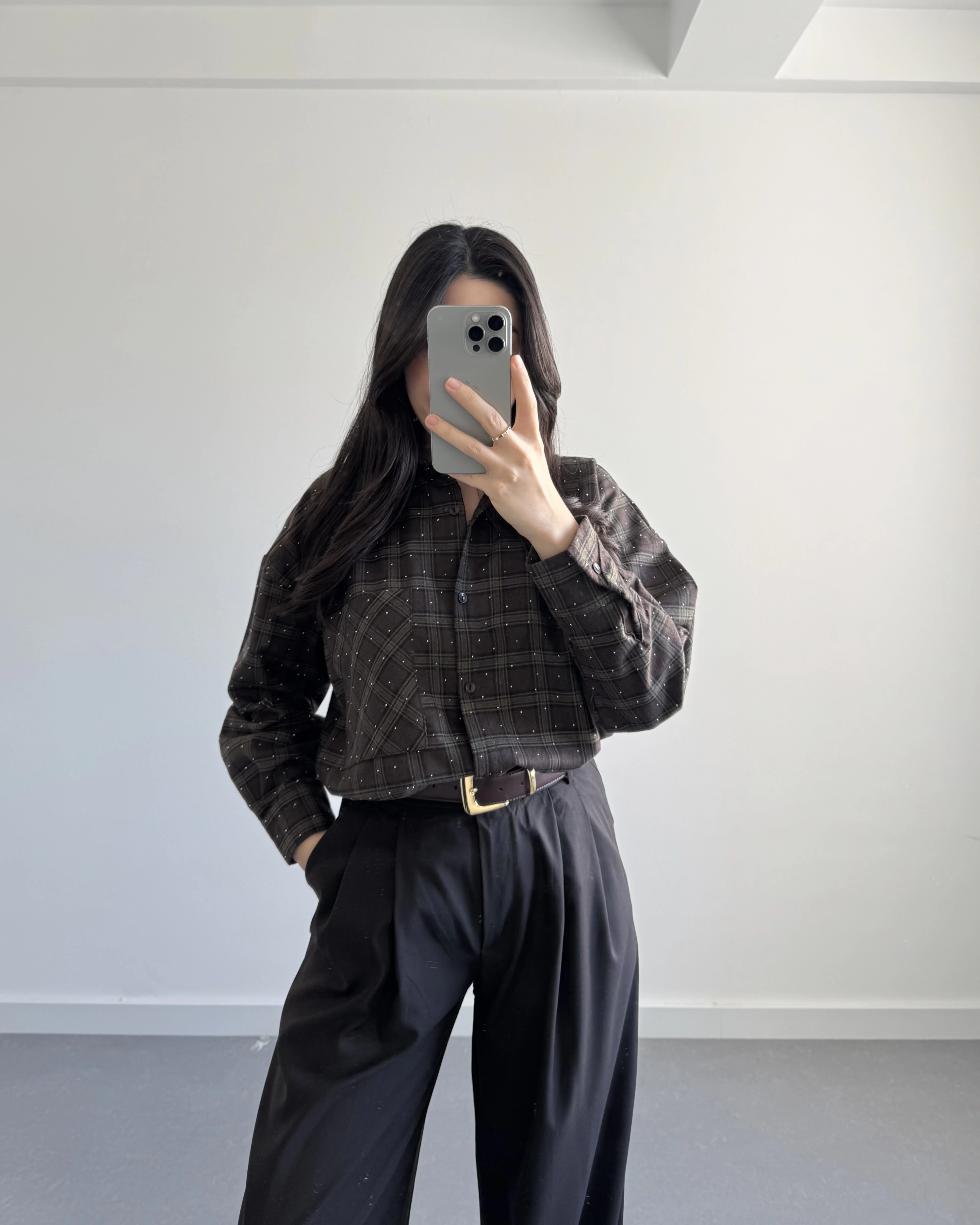 KAHVE TAŞLI EKOSE GÖMLEK