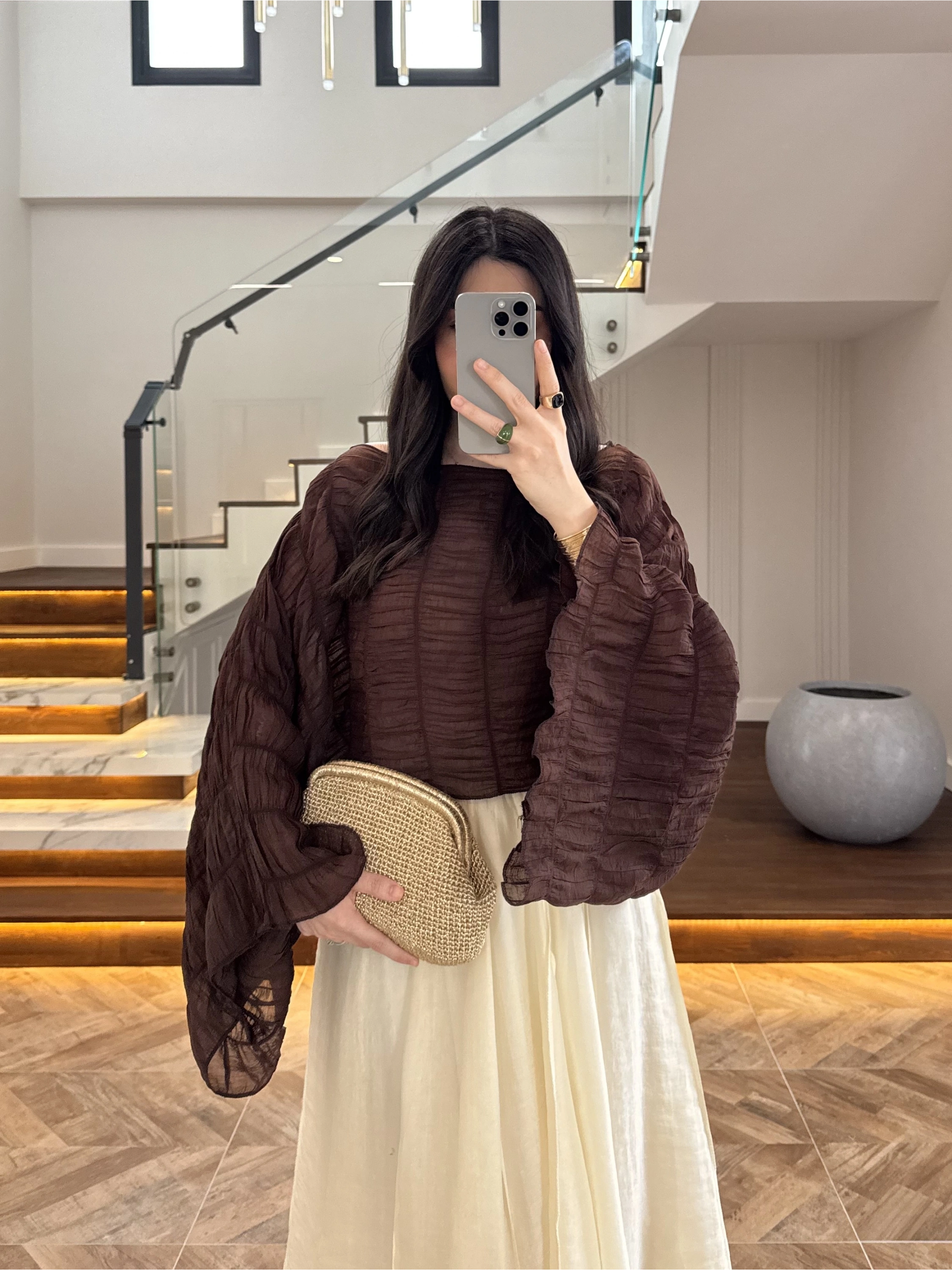 KAHVE TENSEL DRAPE BLUZ-D31096