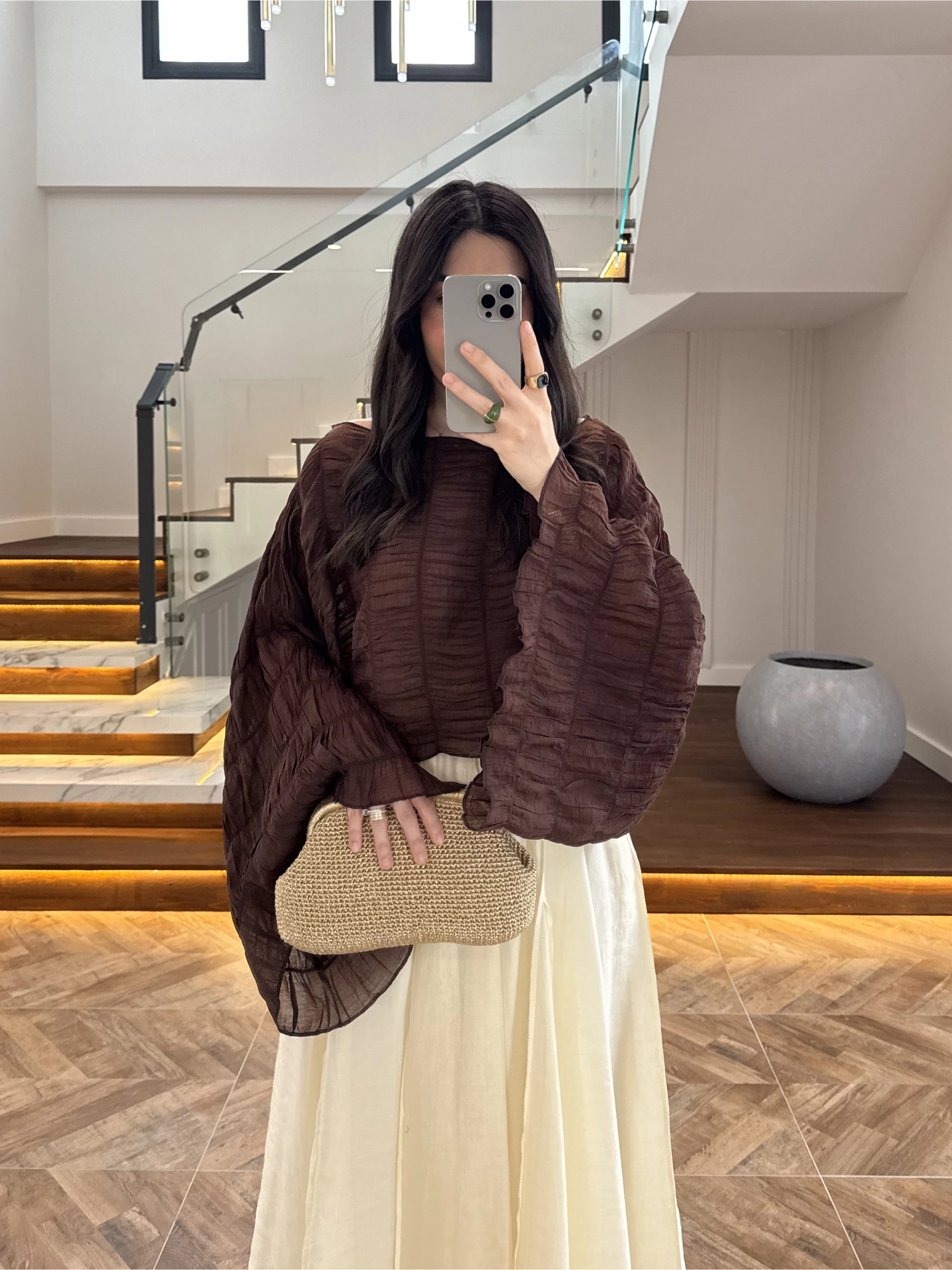 KAHVE TENSEL DRAPE BLUZ-D31096