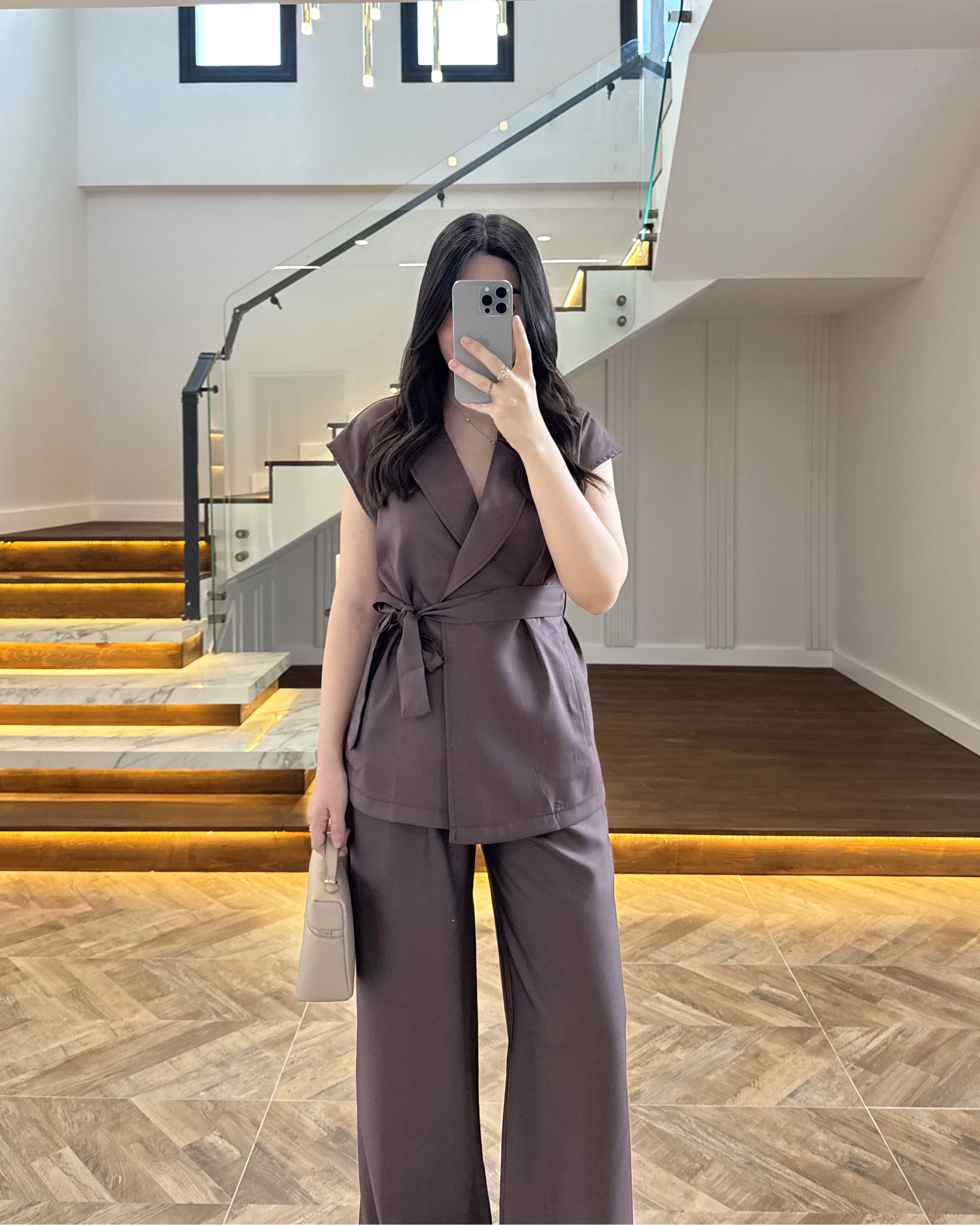 KAHVE TENSEL YELEK TAKIM -3789