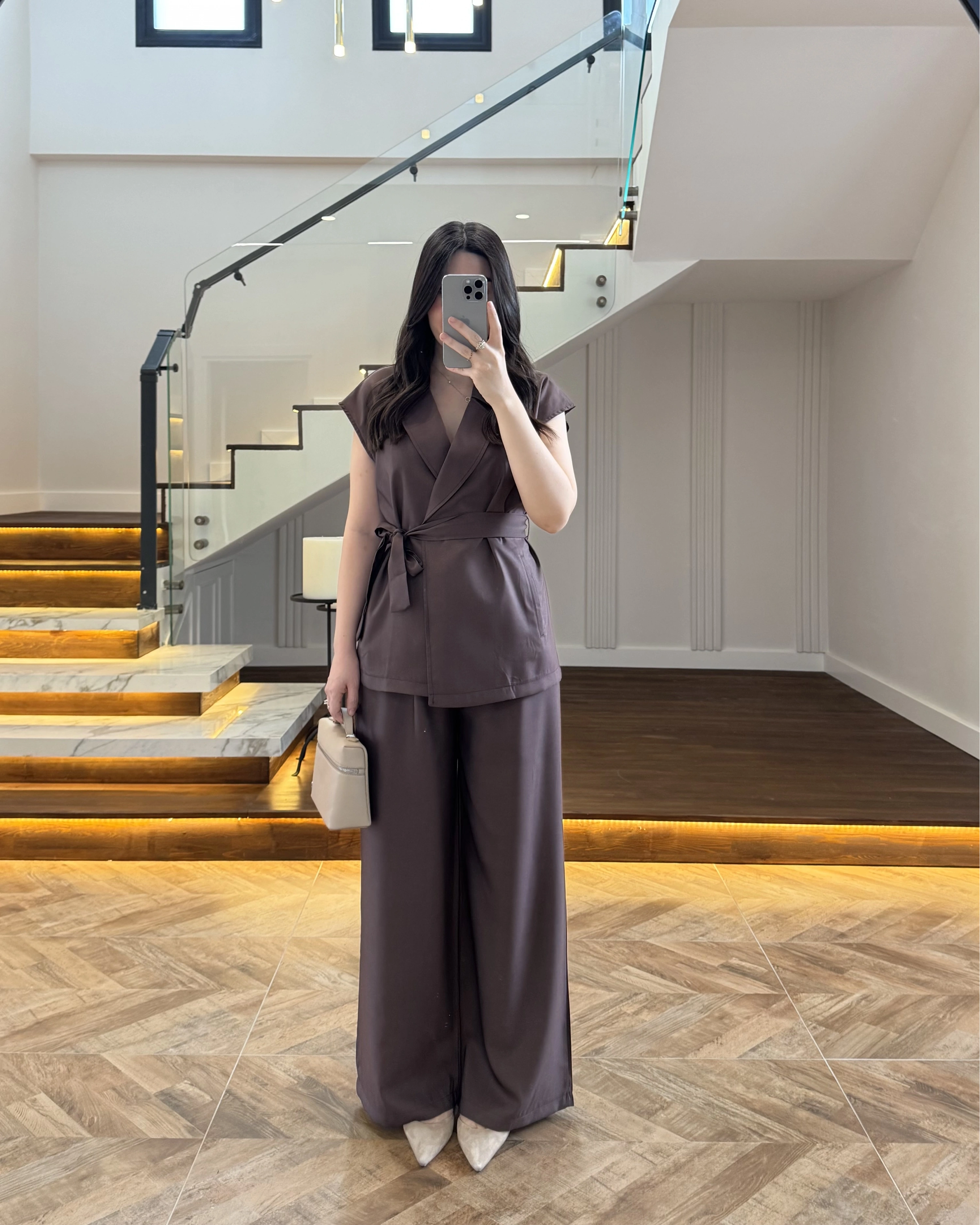 KAHVE TENSEL YELEK TAKIM -3789