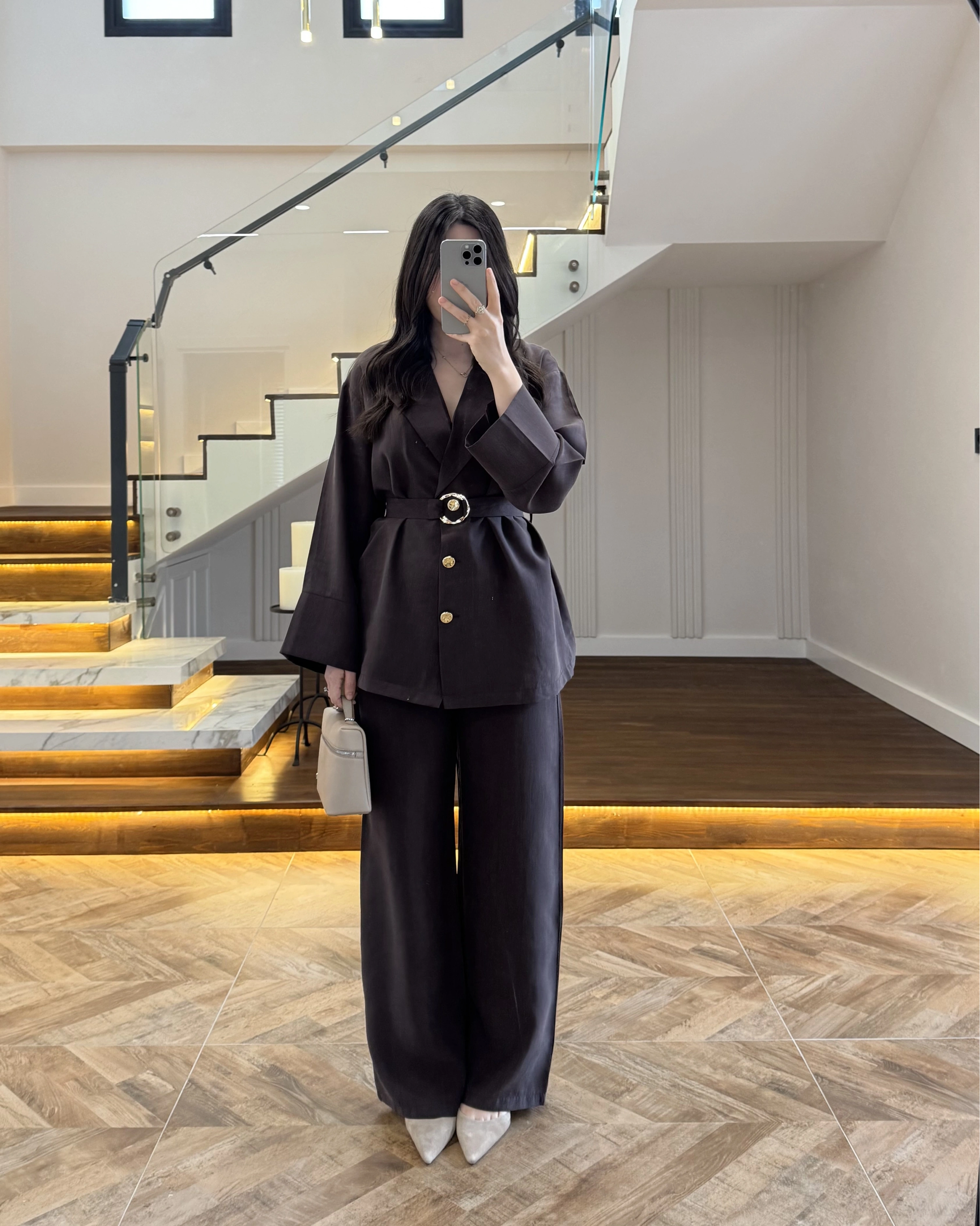 KAHVE TOKA DETAYLI TUNİK TAKIM -8927