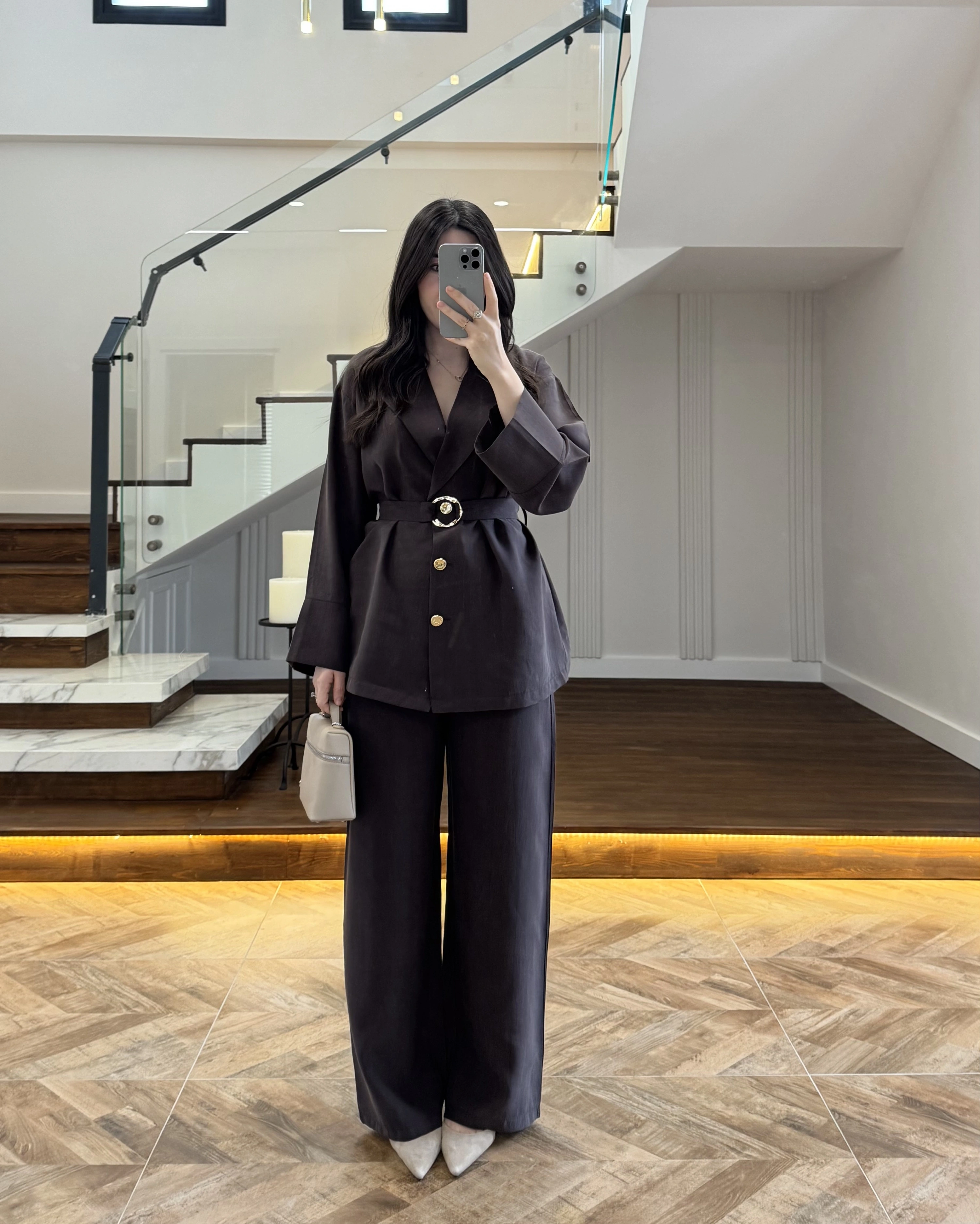 KAHVE TOKA DETAYLI TUNİK TAKIM -8927