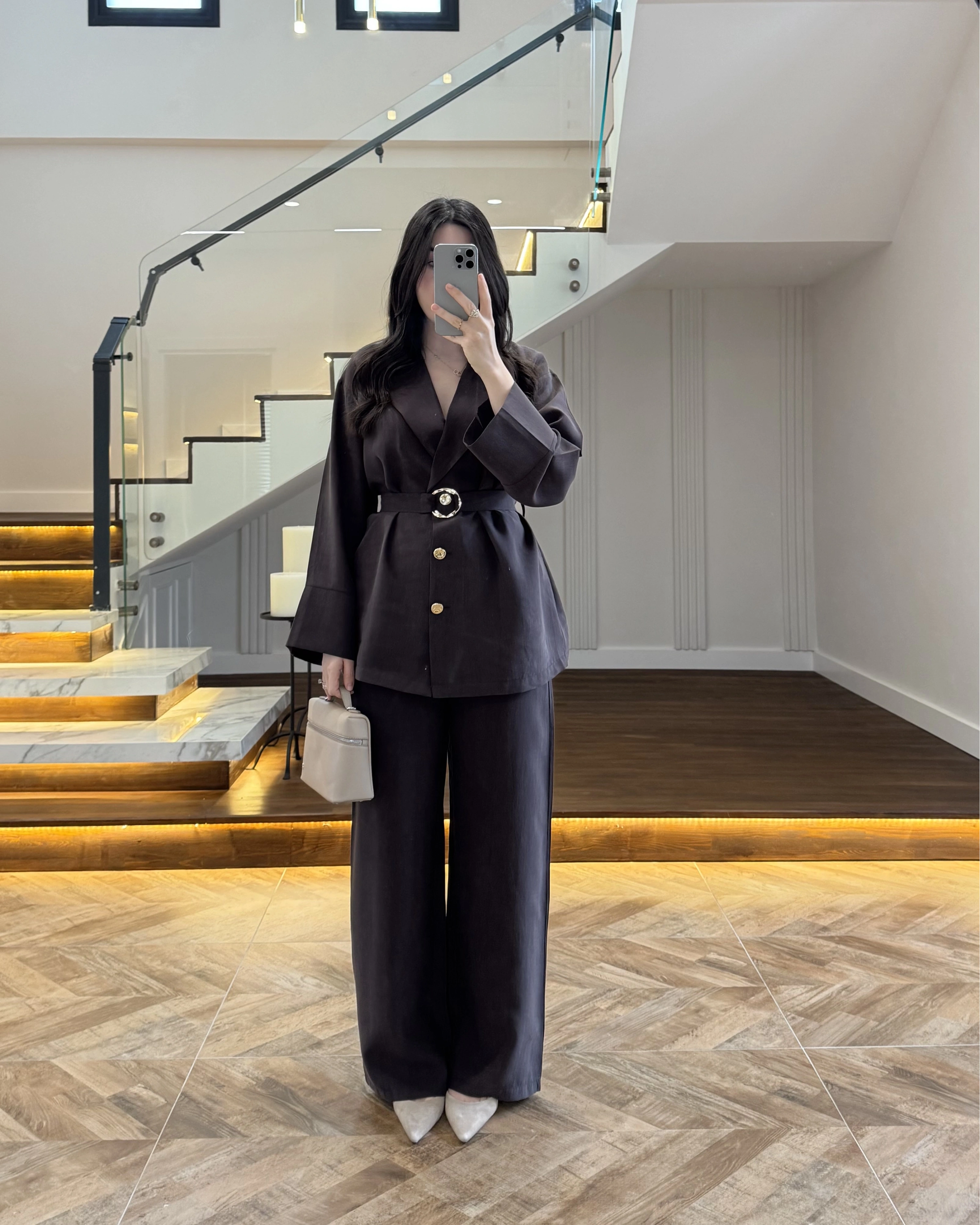 KAHVE TOKA DETAYLI TUNİK TAKIM -8927