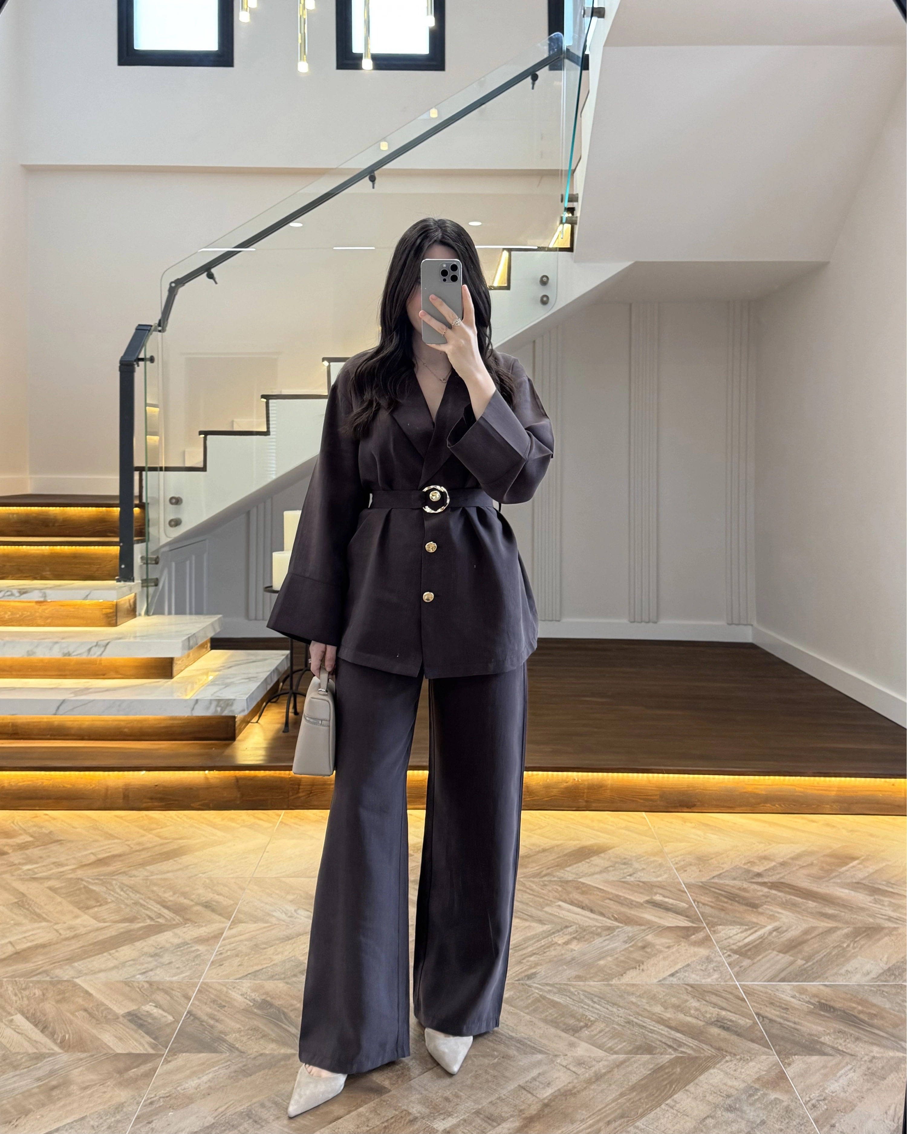 KAHVE TOKA DETAYLI TUNİK TAKIM -8927