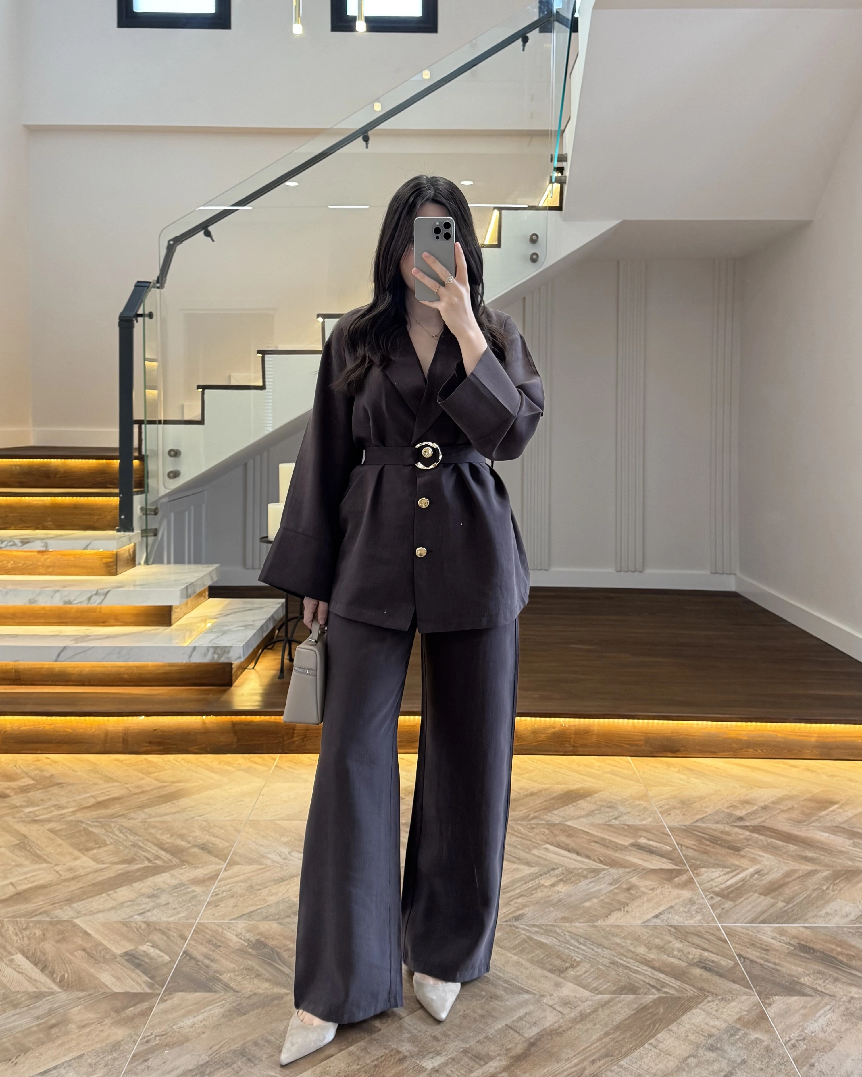 KAHVE TOKA DETAYLI TUNİK TAKIM -8927