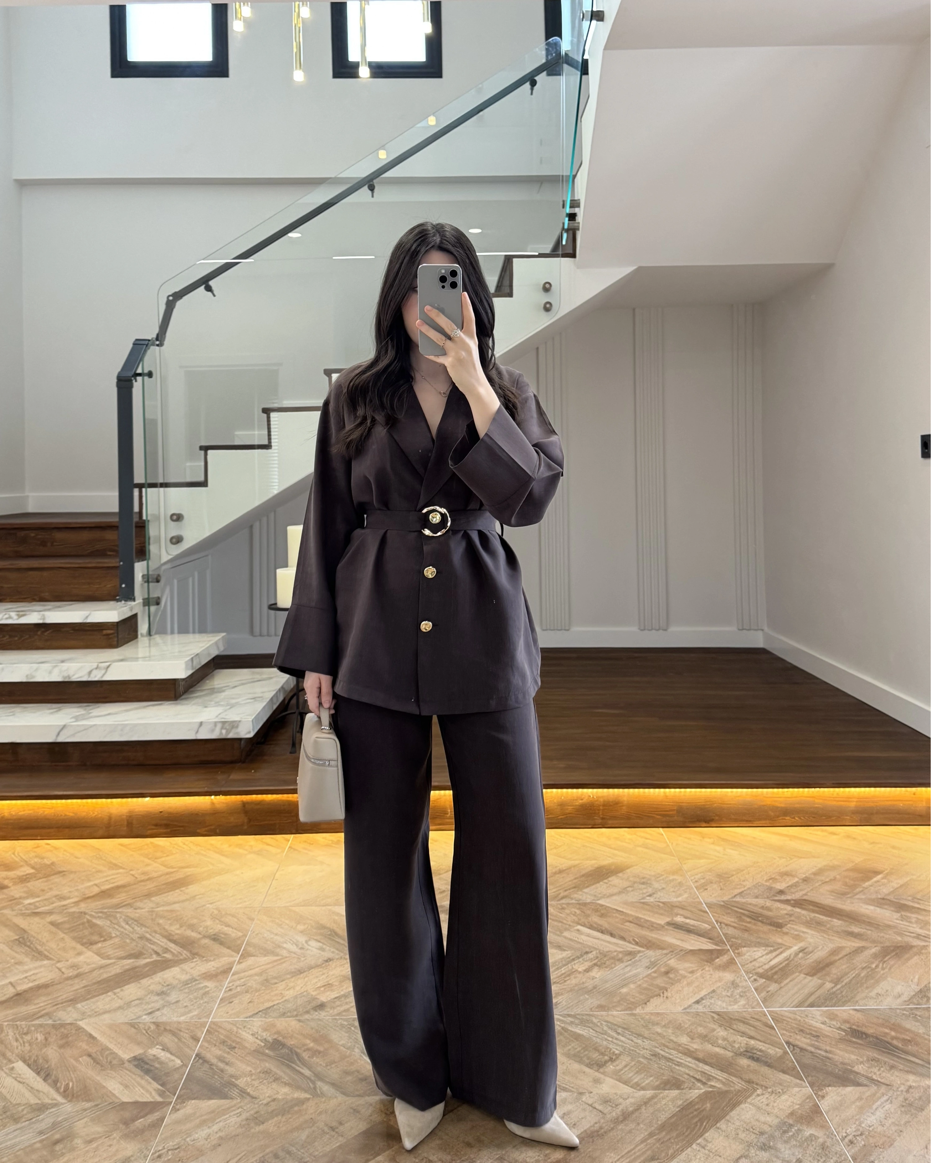 KAHVE TOKA DETAYLI TUNİK TAKIM -8927