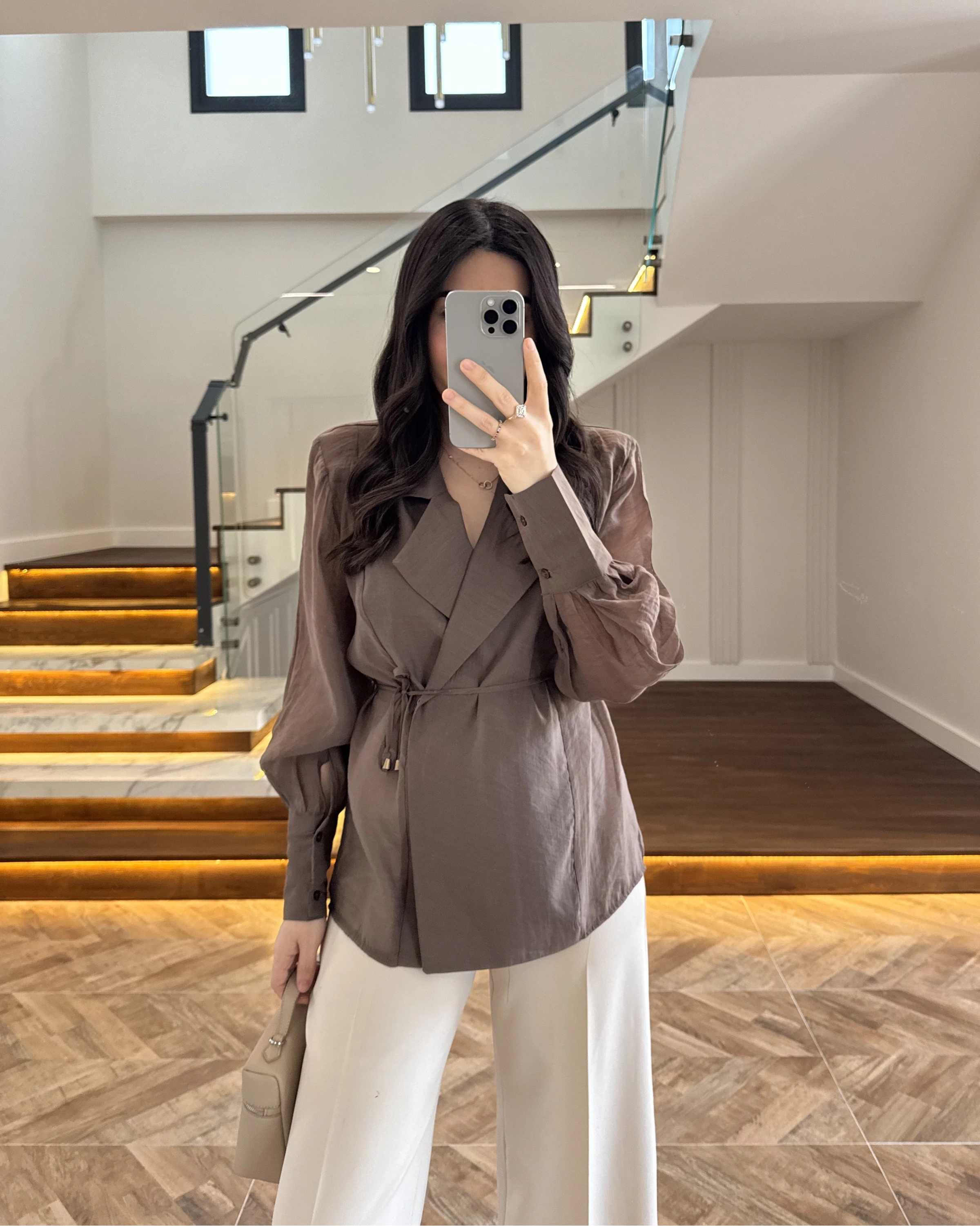 KAHVE TRANSPARAN CEKET -5029