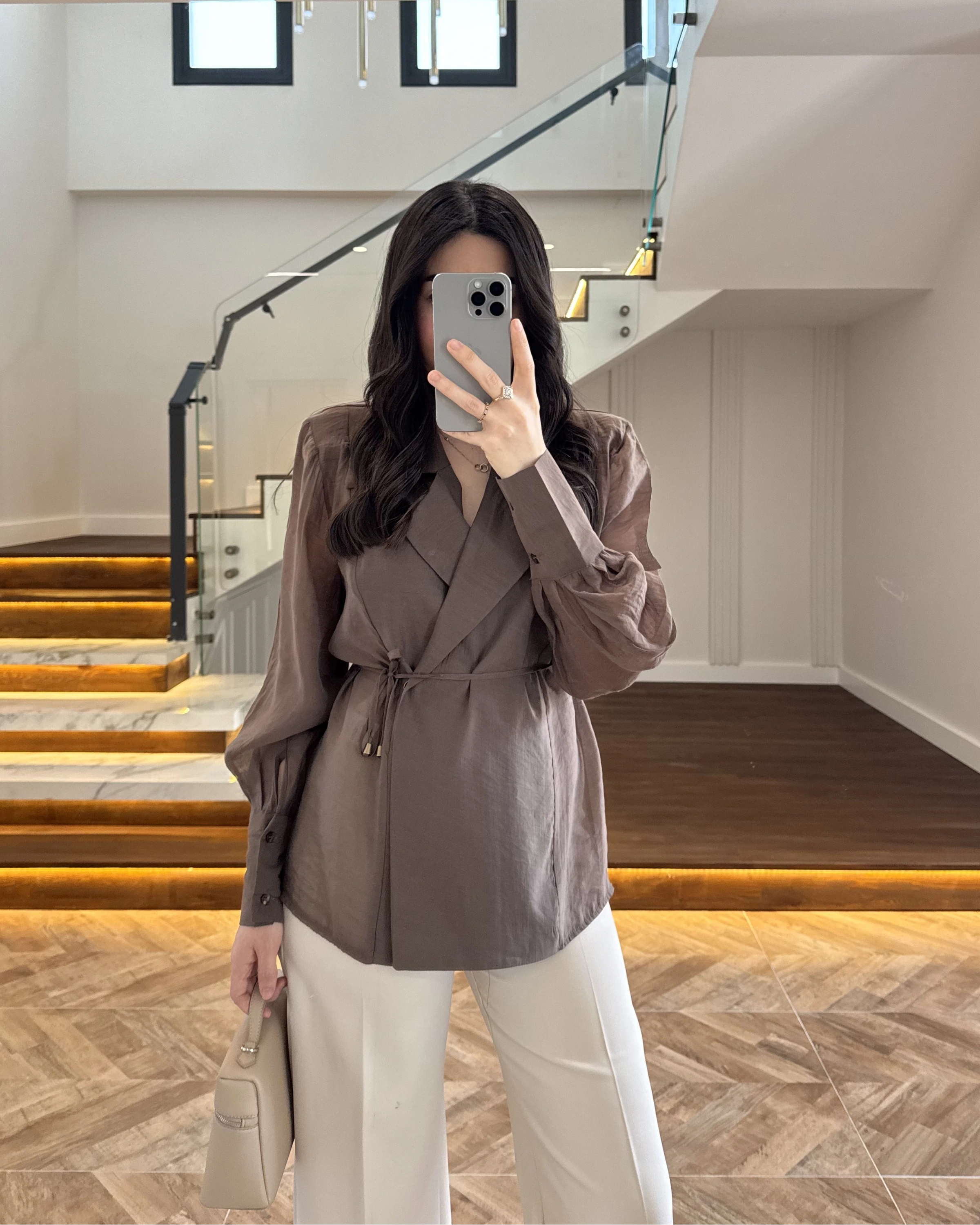 KAHVE TRANSPARAN CEKET -5029