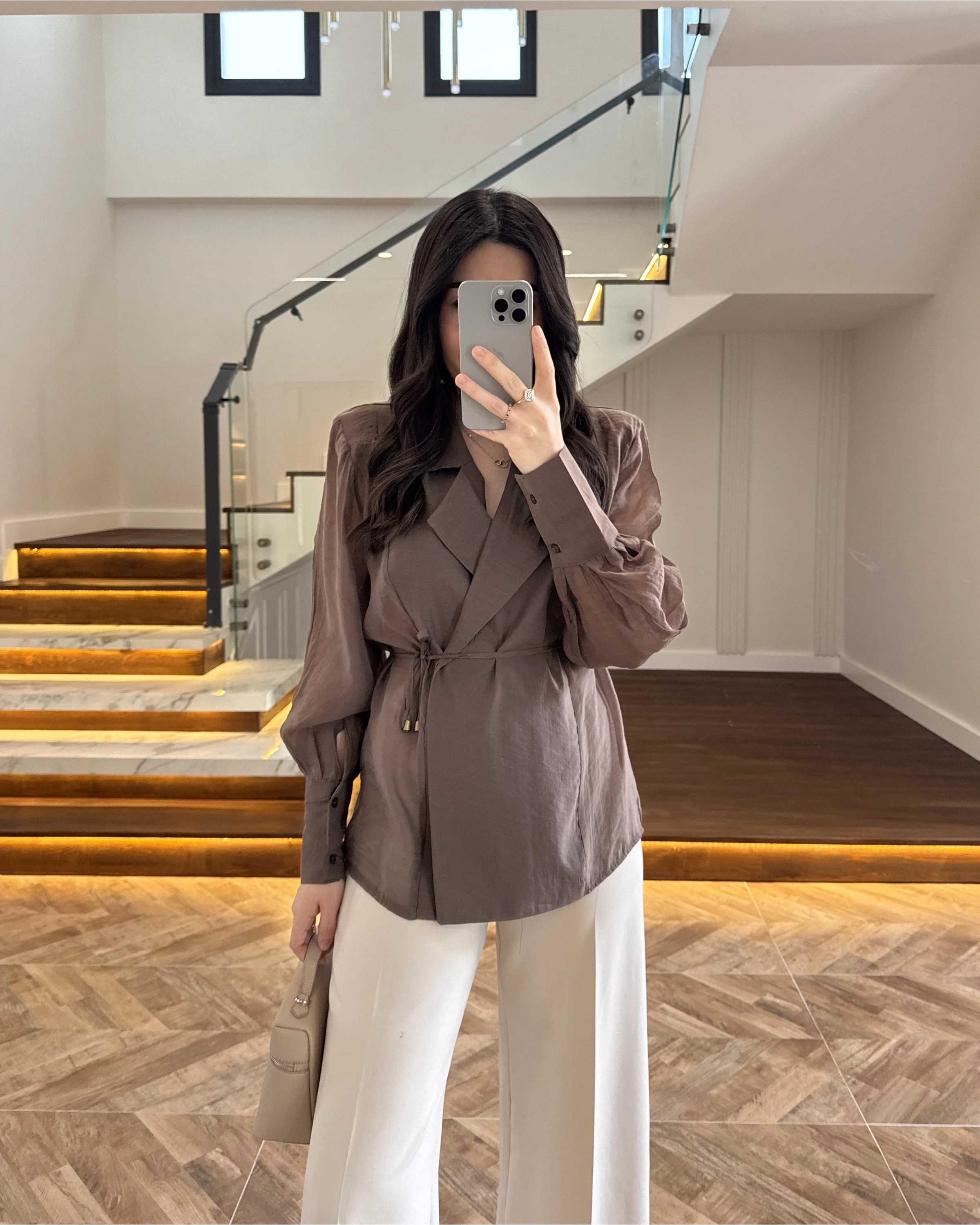 KAHVE TRANSPARAN CEKET -5029