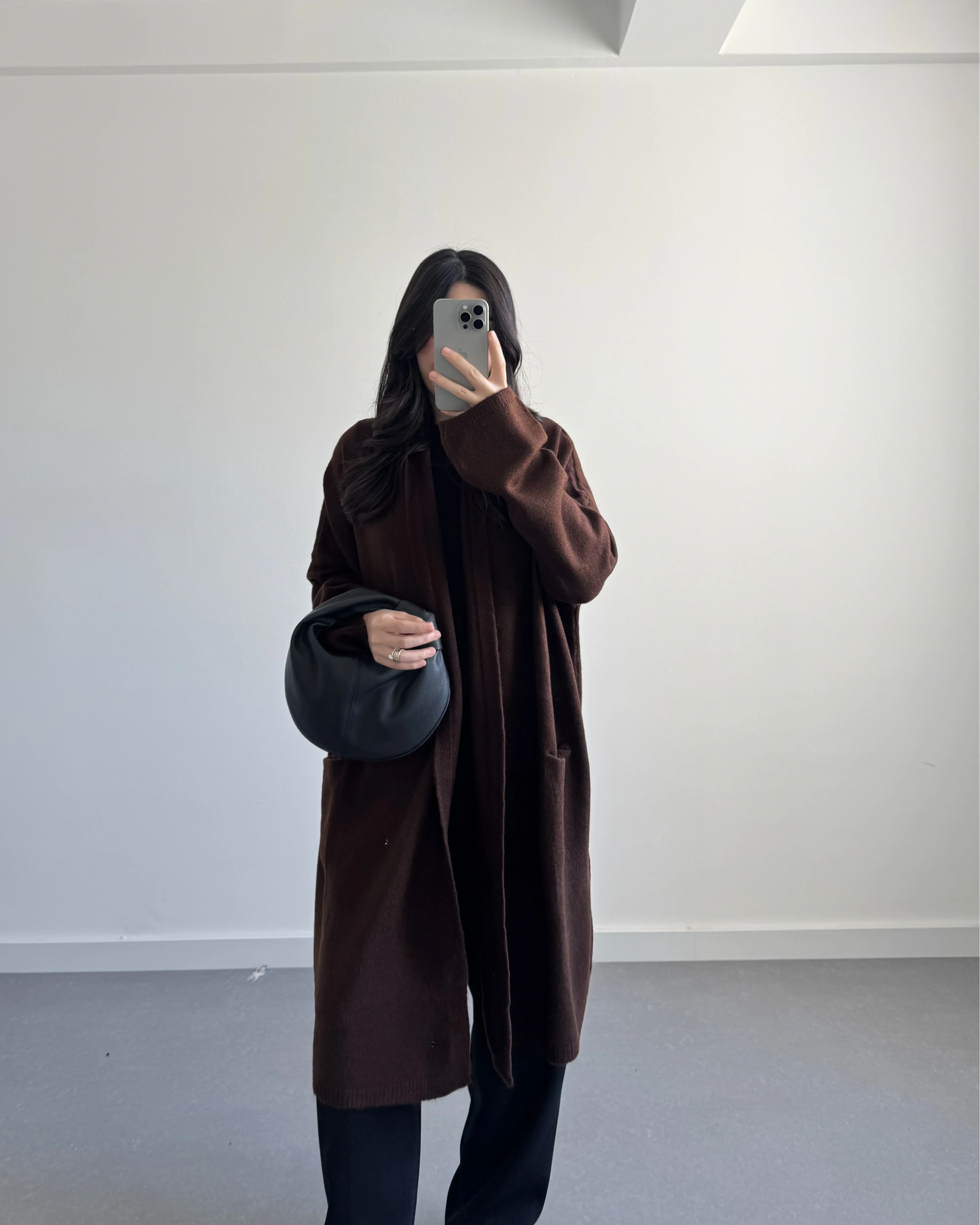 KAHVE UZUN CEPLİ HIRKA