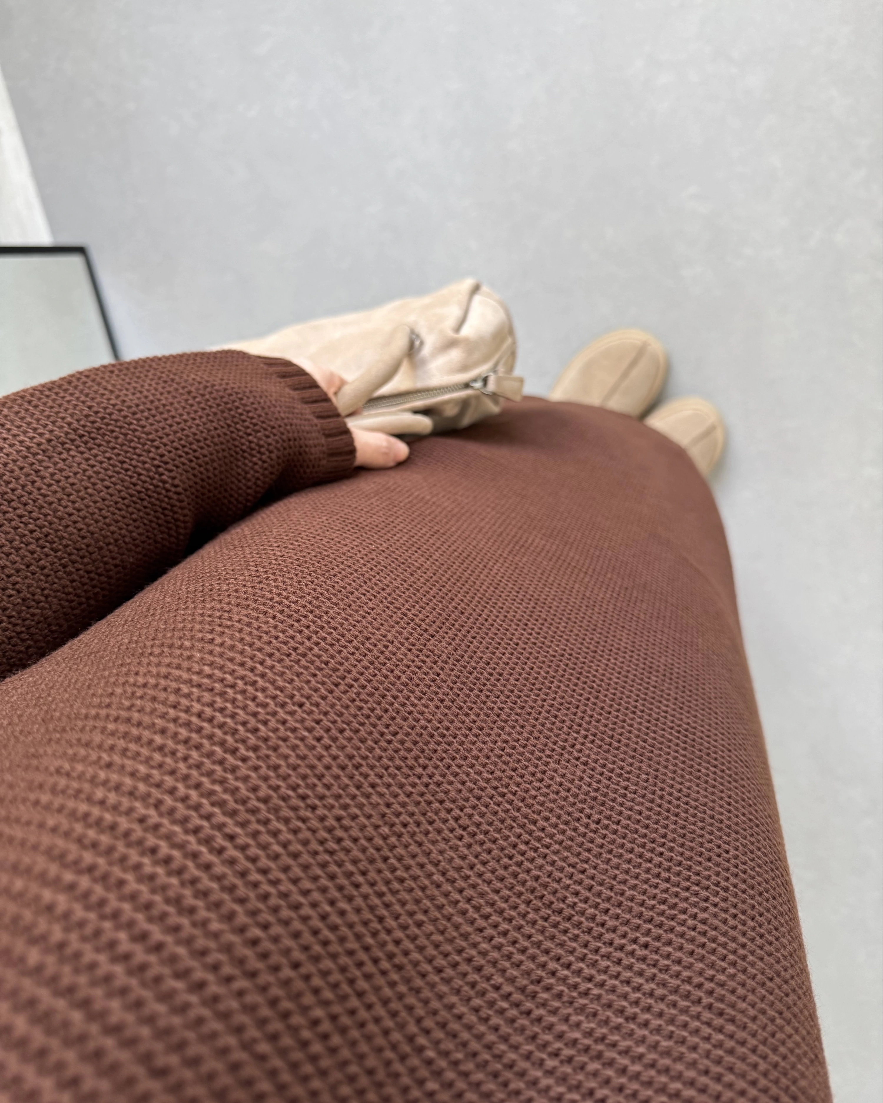 KAHVE UZUN TRİKO ELBİSE