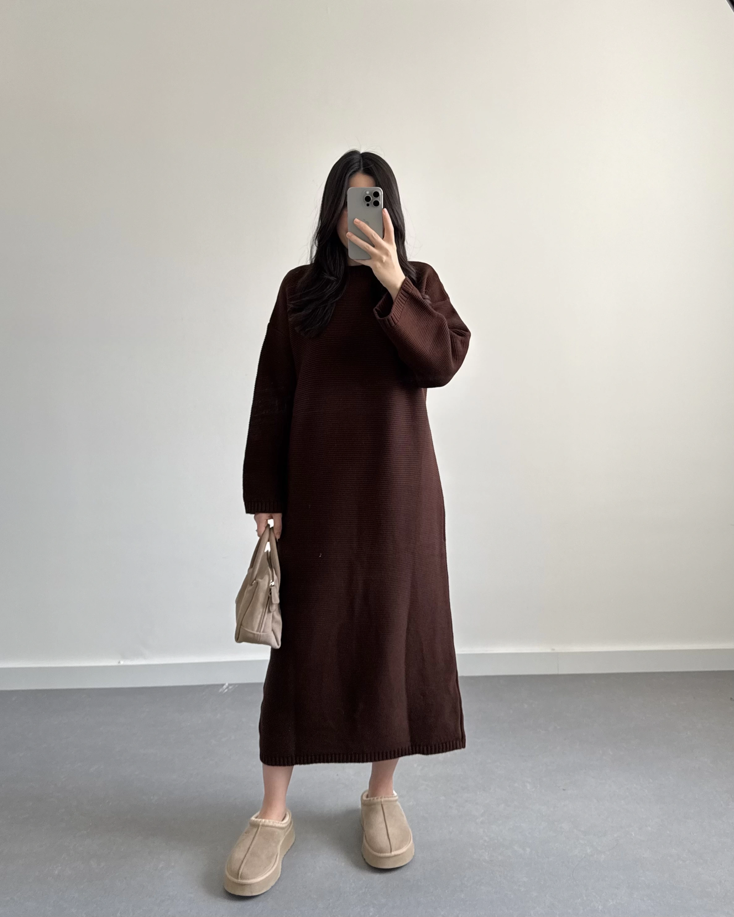 KAHVE UZUN TRİKO ELBİSE