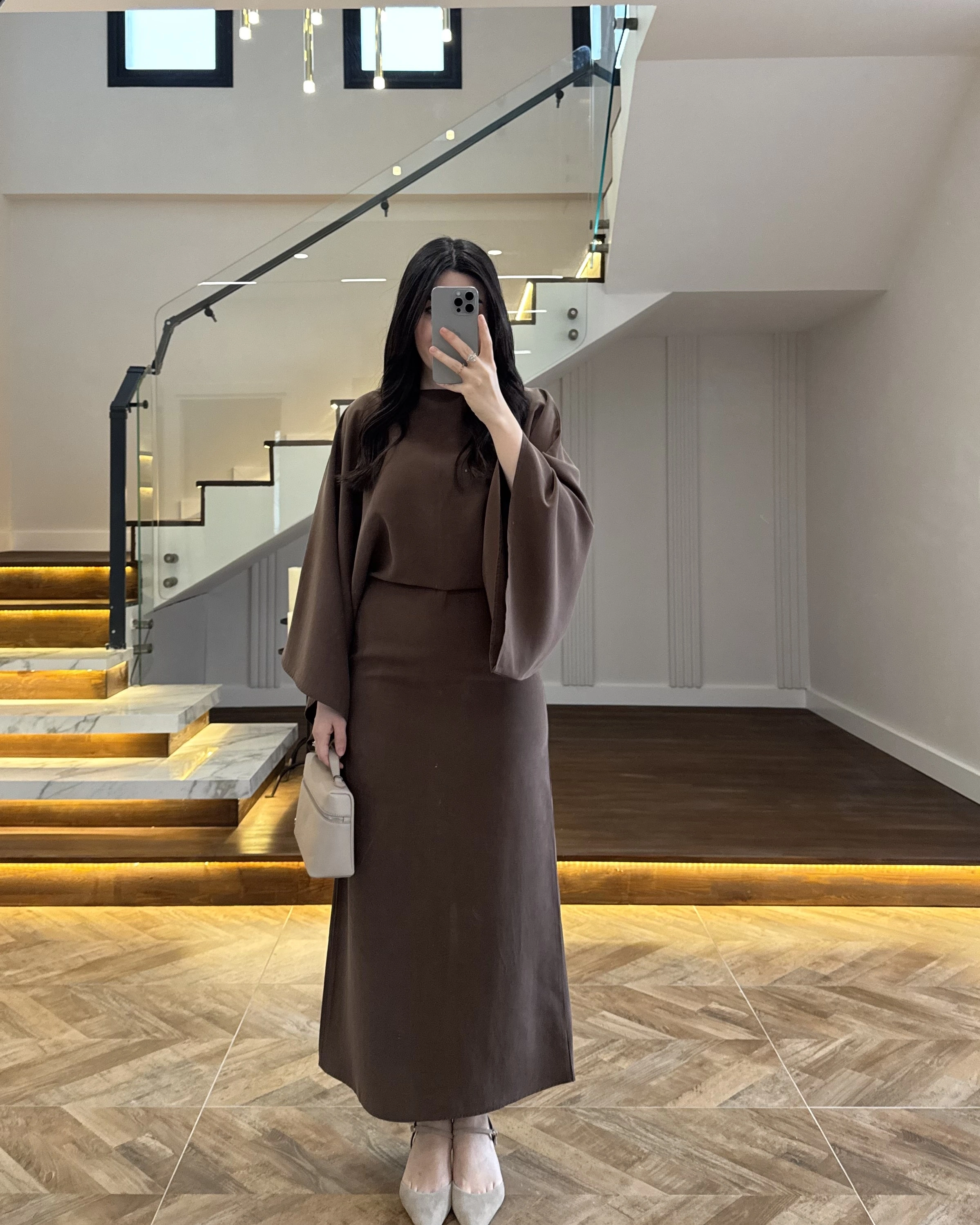 KAHVE YARIM KOL ELBİSE-5000