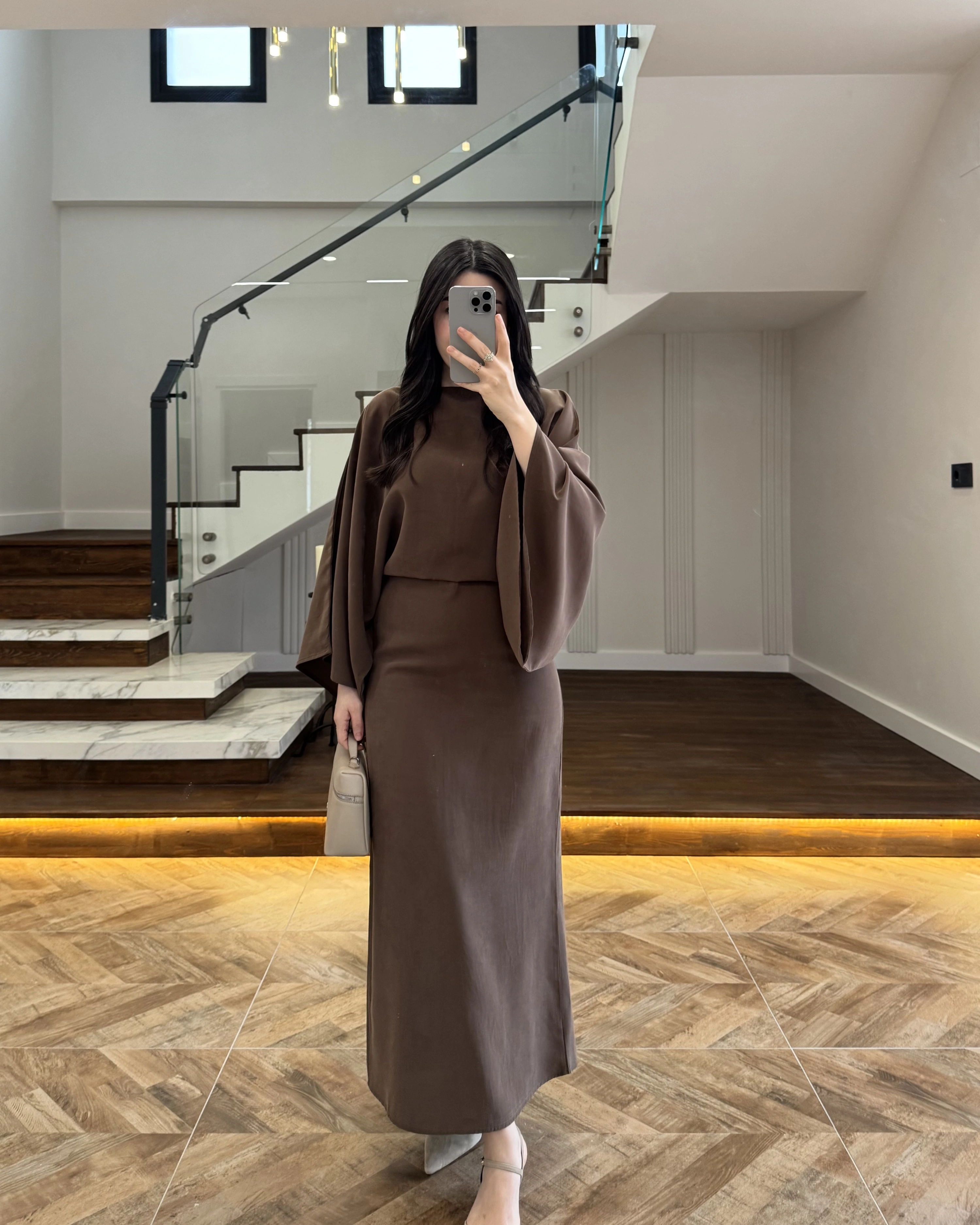 KAHVE YARIM KOL ELBİSE-5000