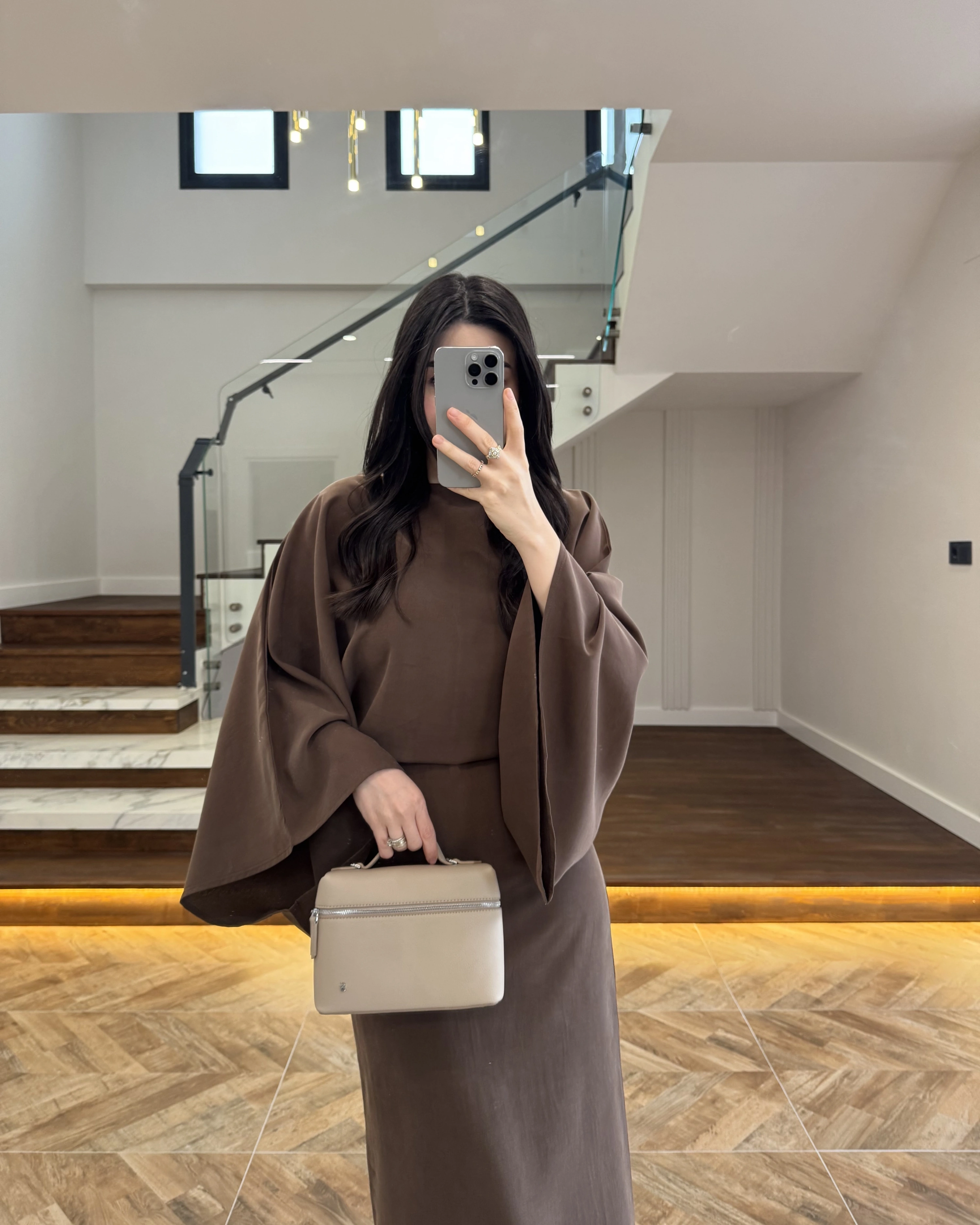 KAHVE YARIM KOL ELBİSE-5000