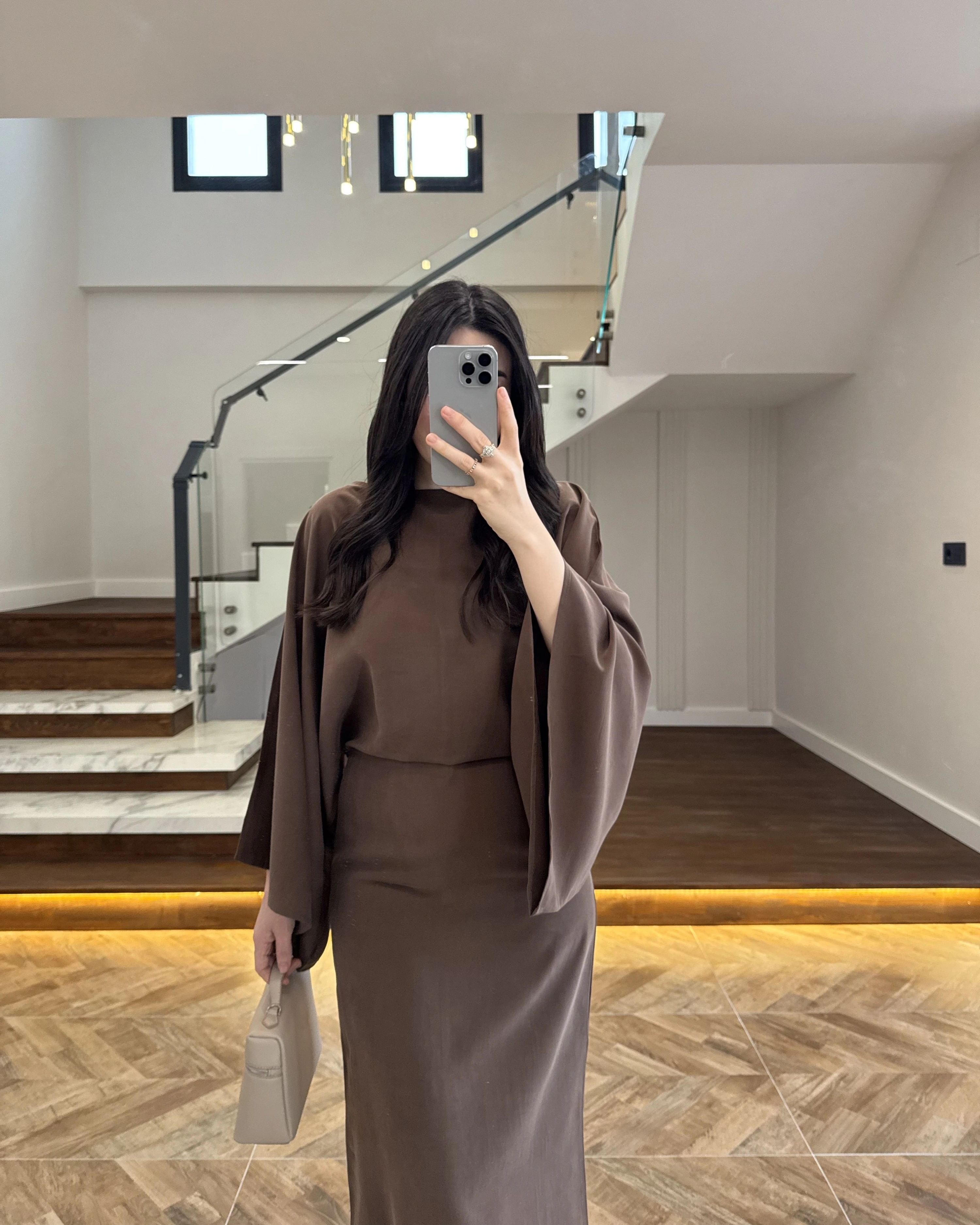 KAHVE YARIM KOL ELBİSE-5000