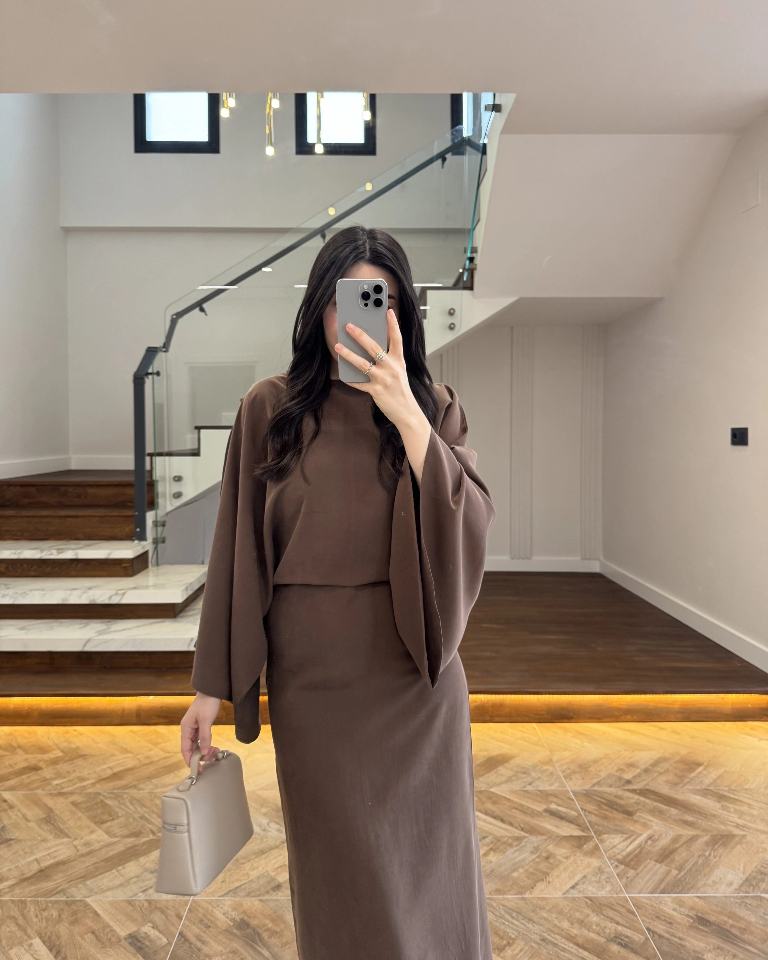 KAHVE YARIM KOL ELBİSE-5000