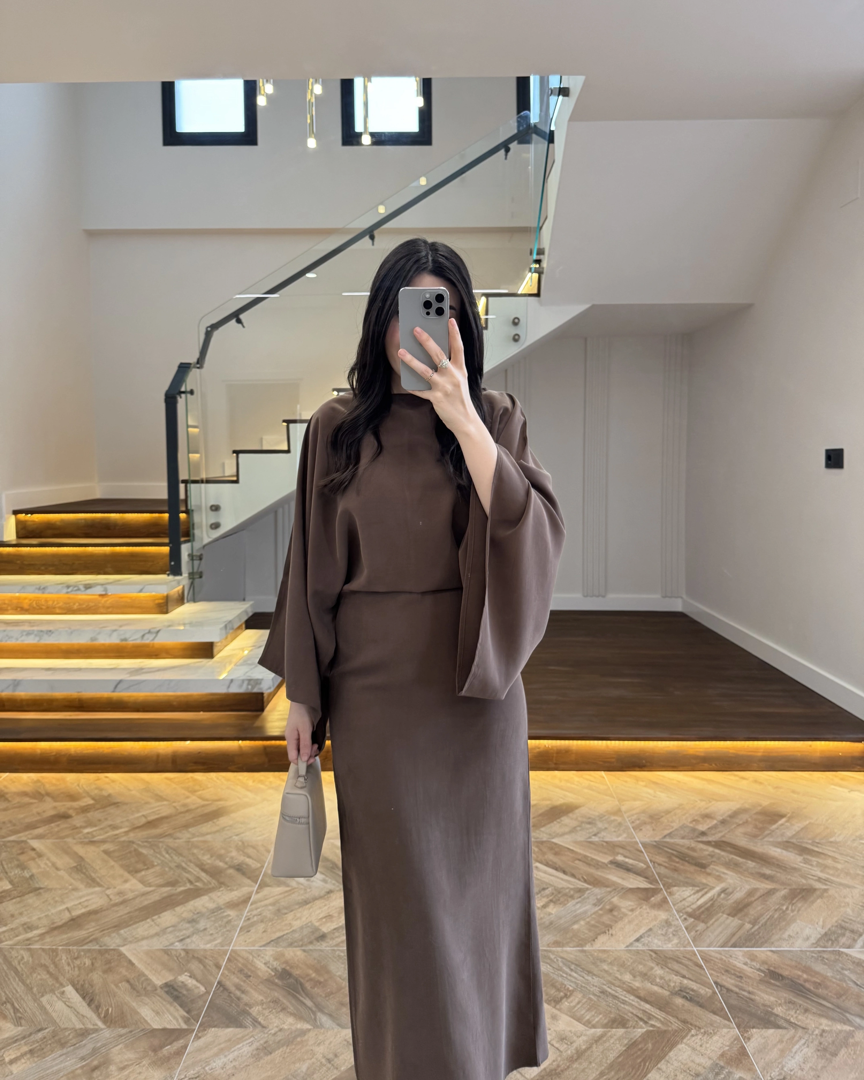 KAHVE YARIM KOL ELBİSE-5000