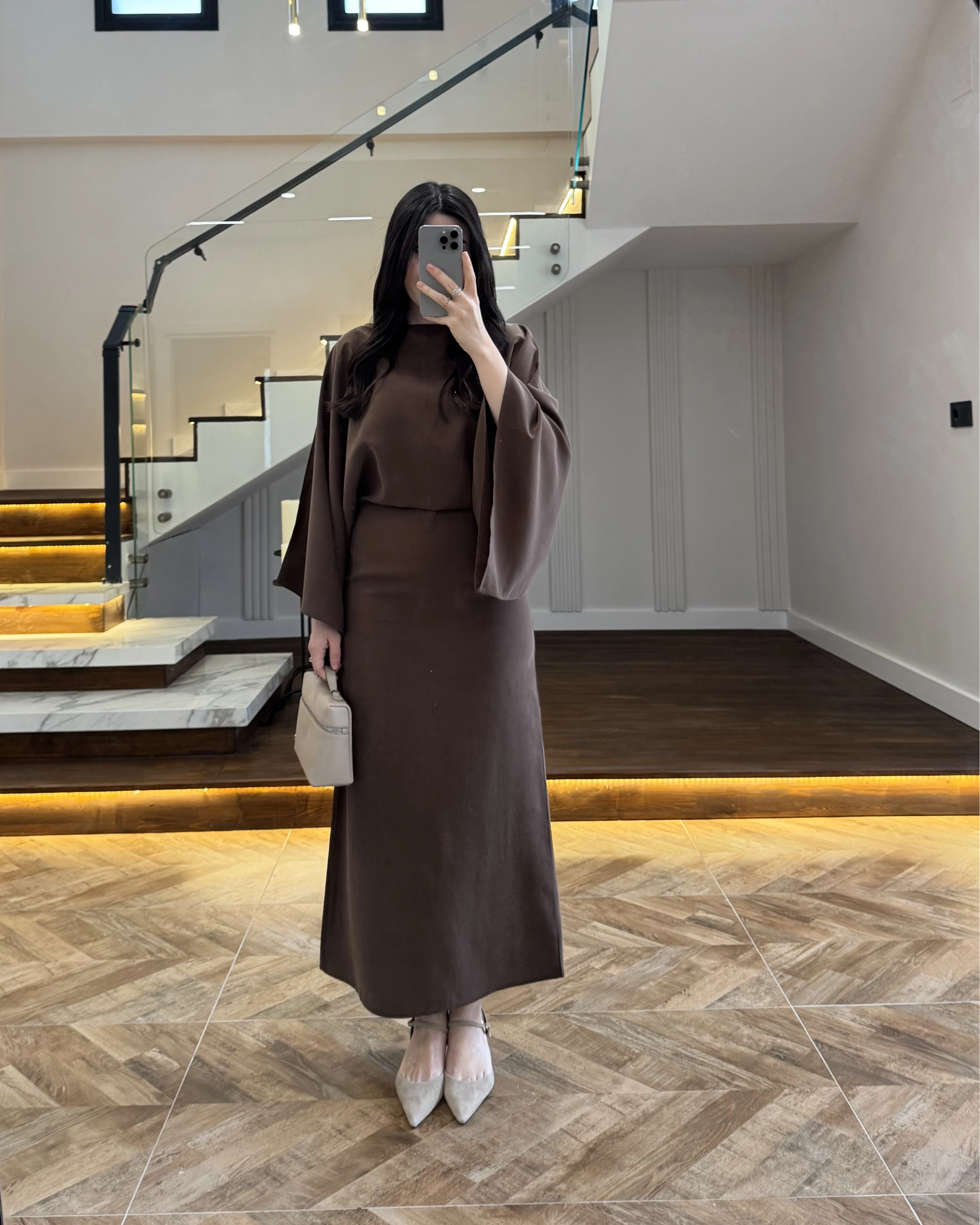 KAHVE YARIM KOL ELBİSE-5000