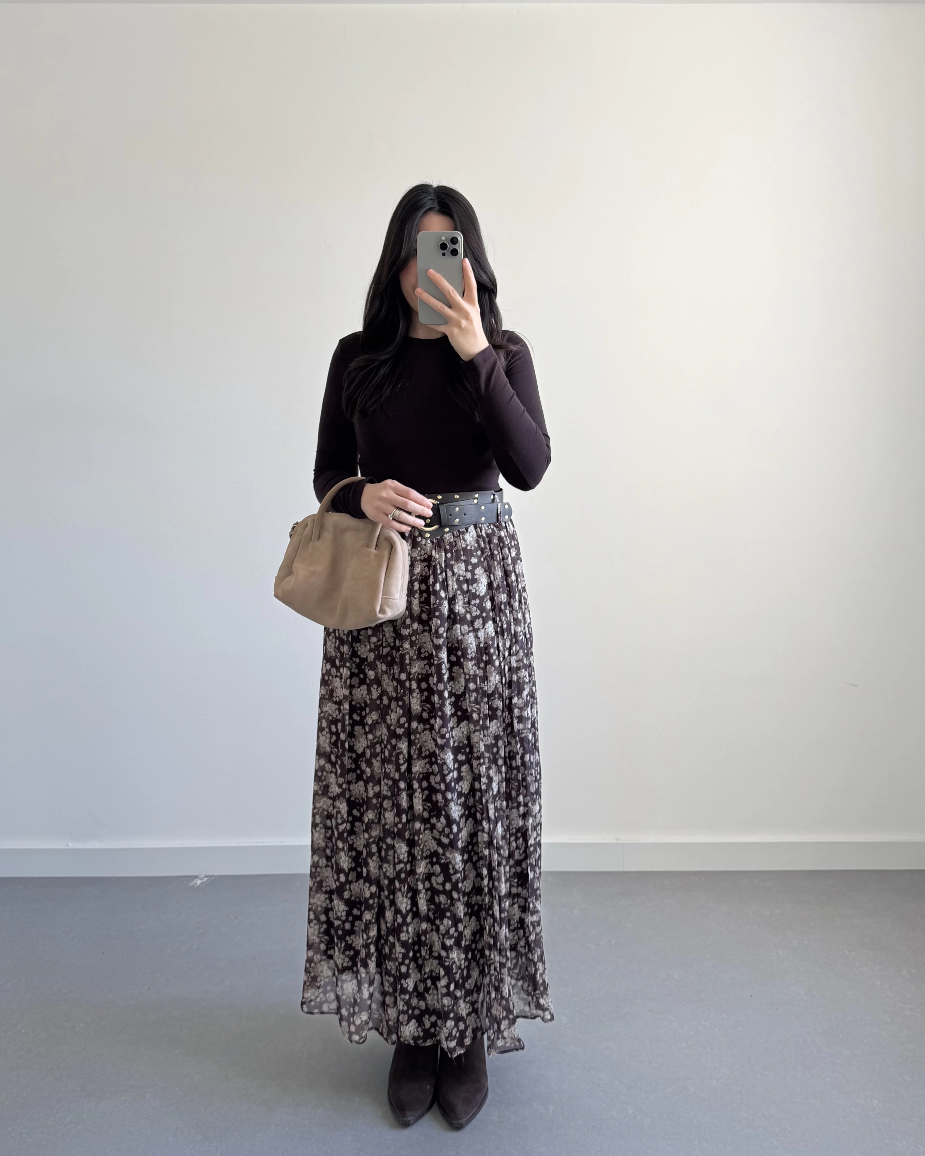 KALIN KEMERLİ ŞİFON ETEK AÇIK KAHVE