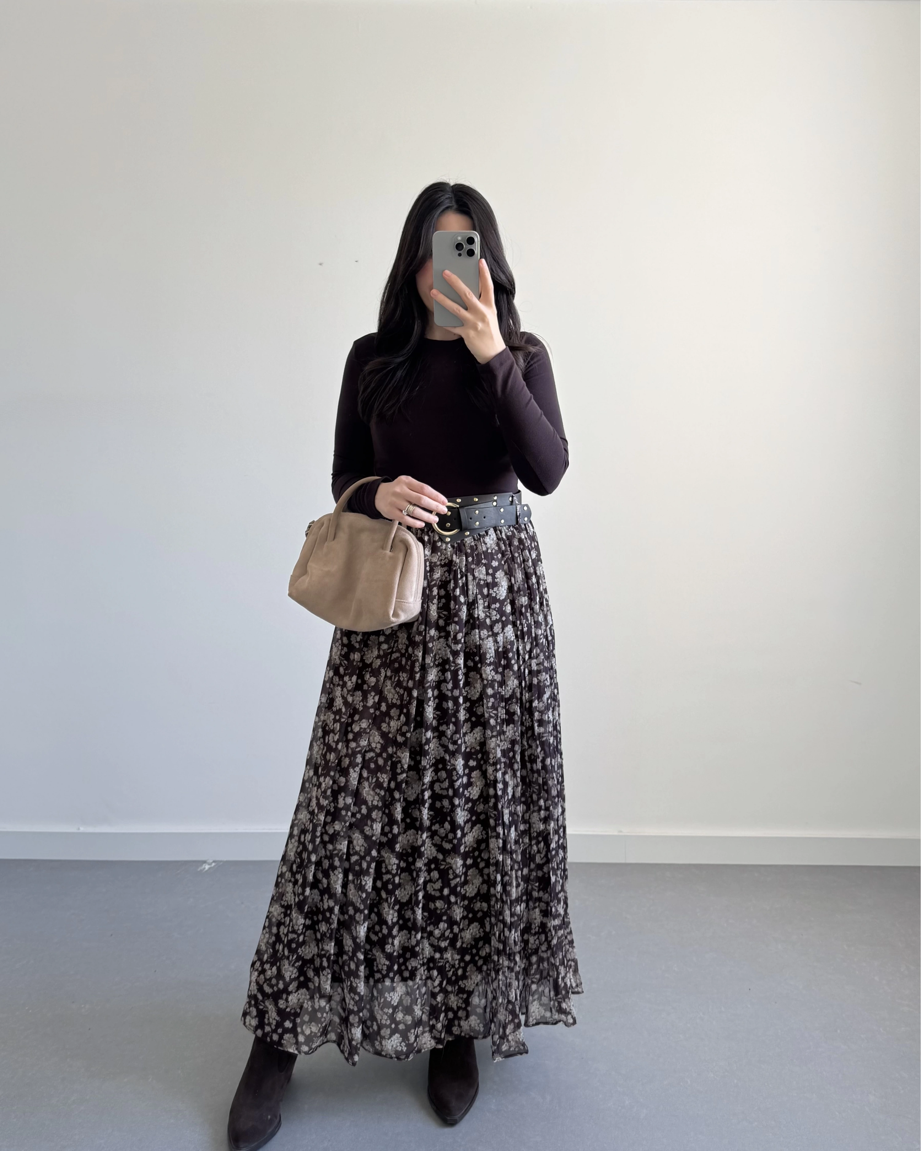 KALIN KEMERLİ ŞİFON ETEK AÇIK KAHVE