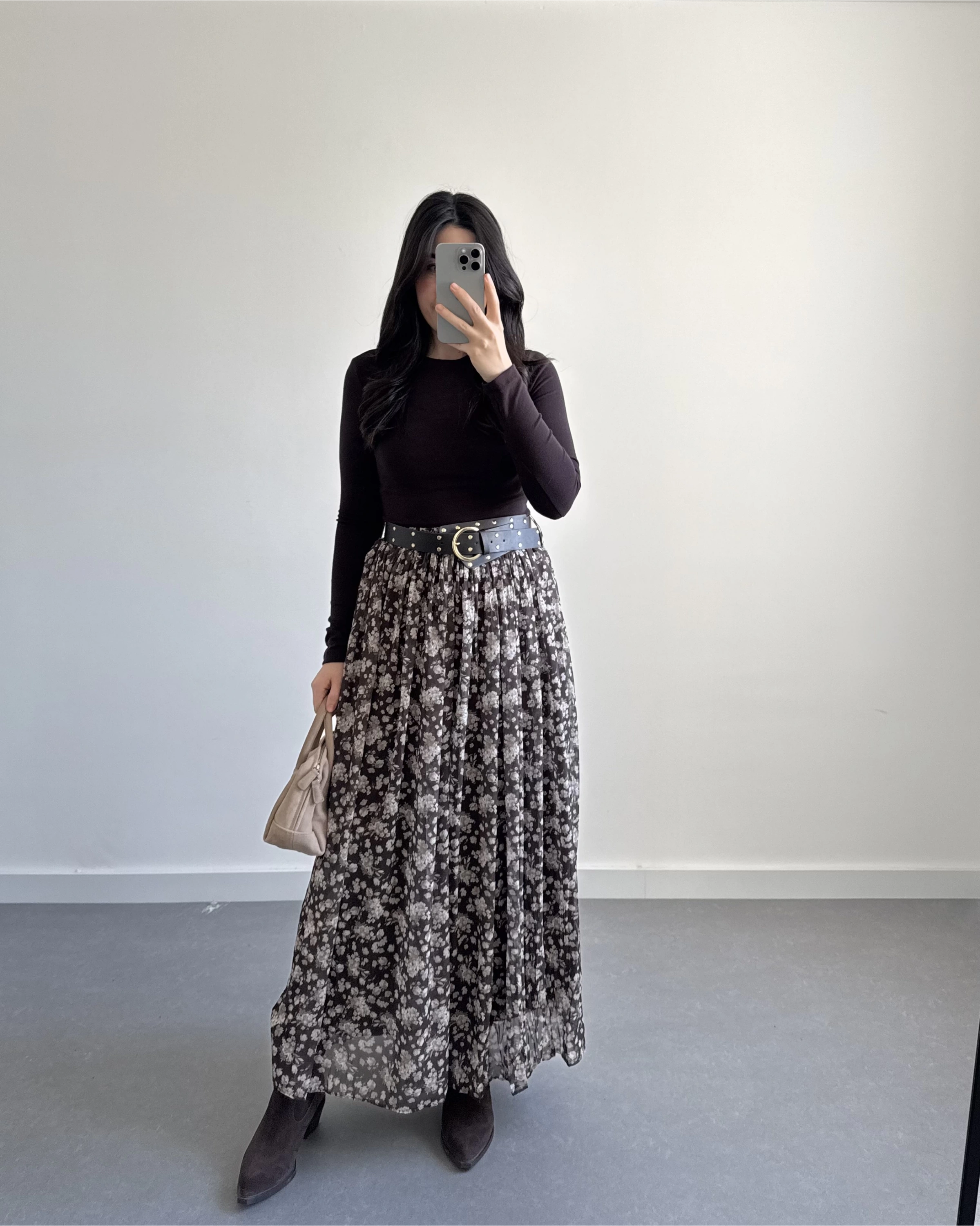 KALIN KEMERLİ ŞİFON ETEK KOYU KAHVE