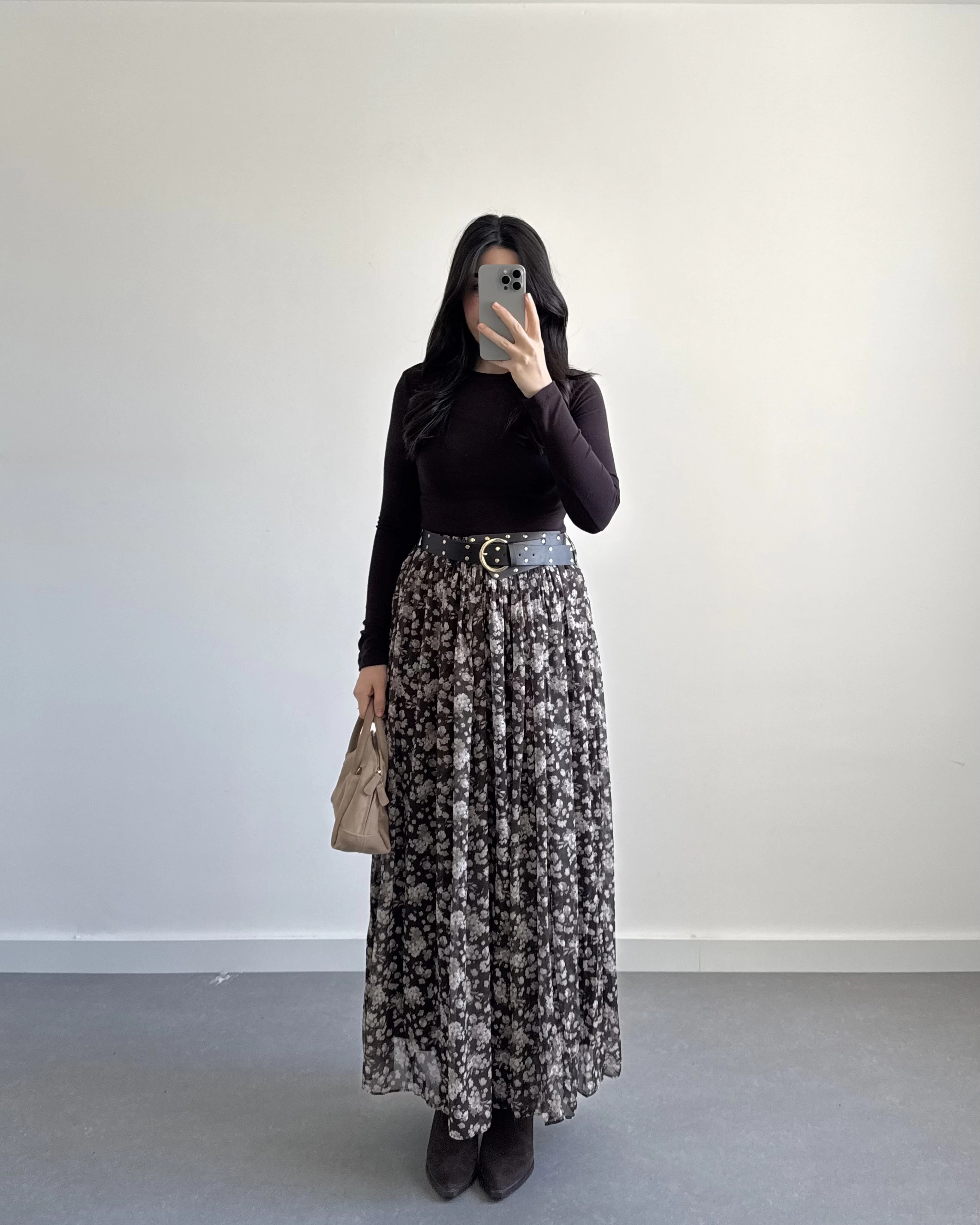 KALIN KEMERLİ ŞİFON ETEK KOYU KAHVE