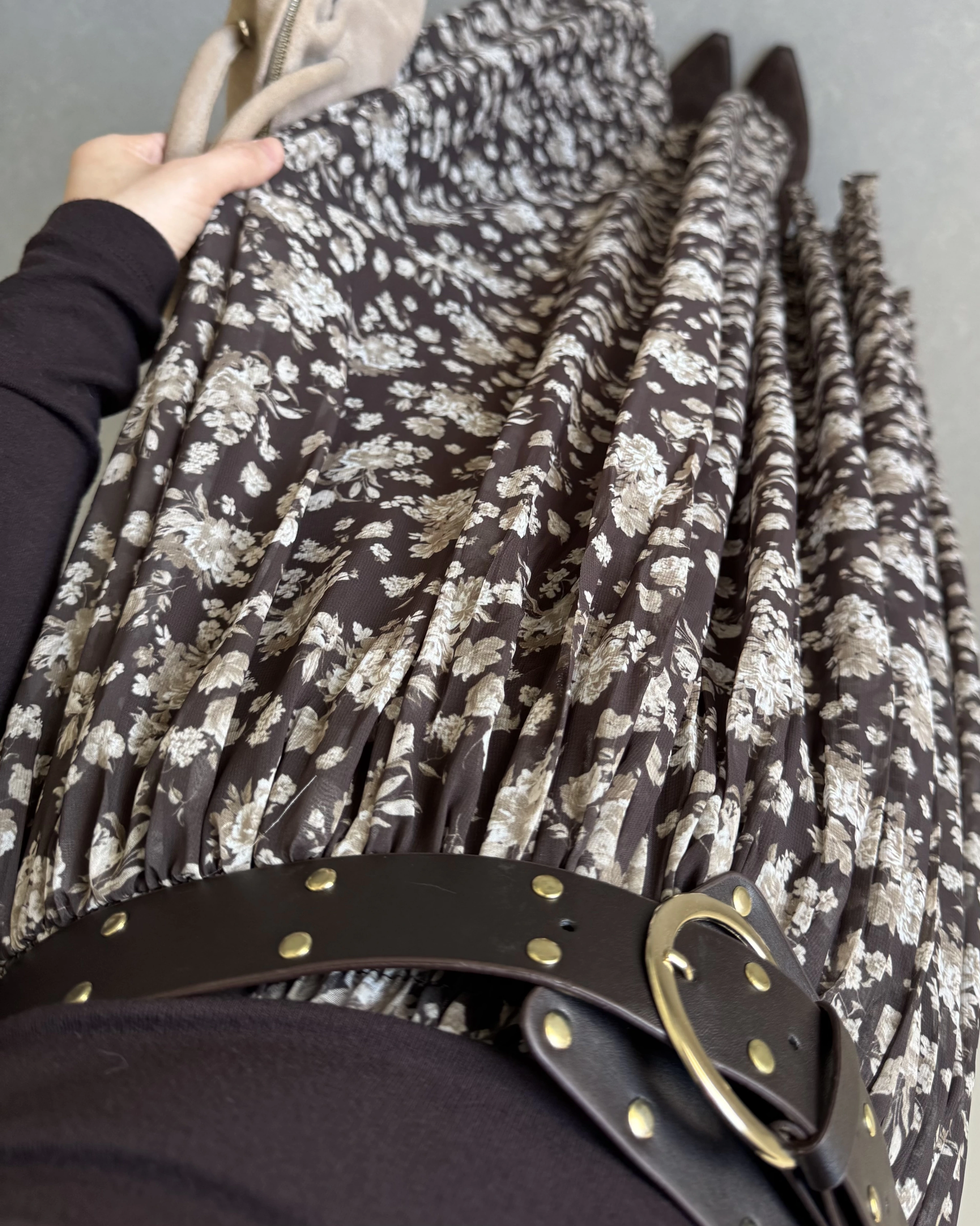 KALIN KEMERLİ ŞİFON ETEK KOYU KAHVE