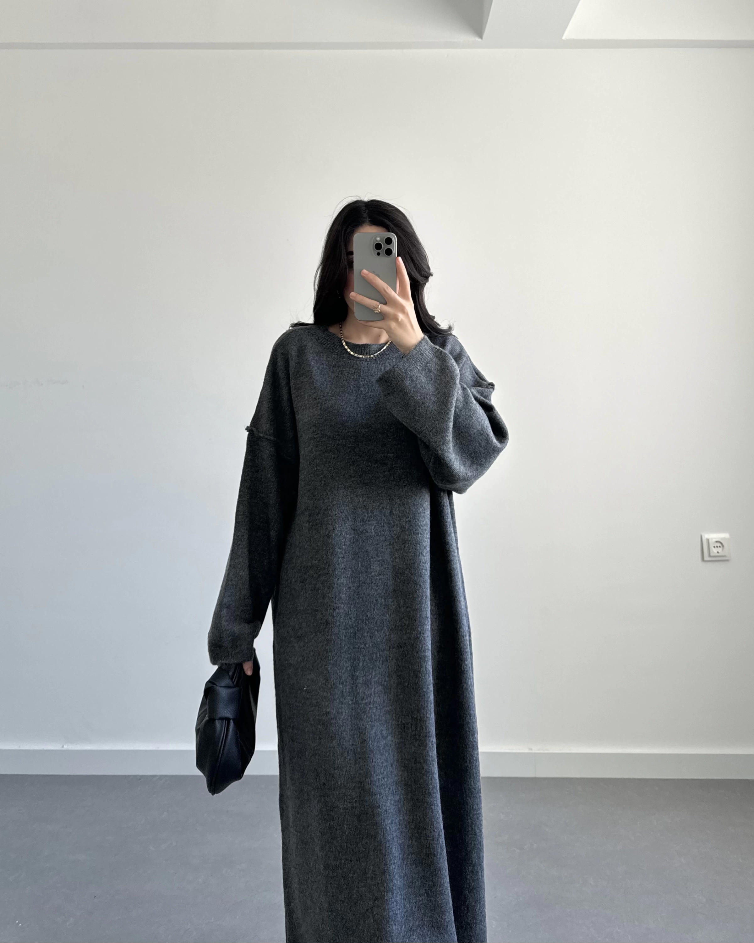 Kelly Antrasit Oversize Triko Elbise