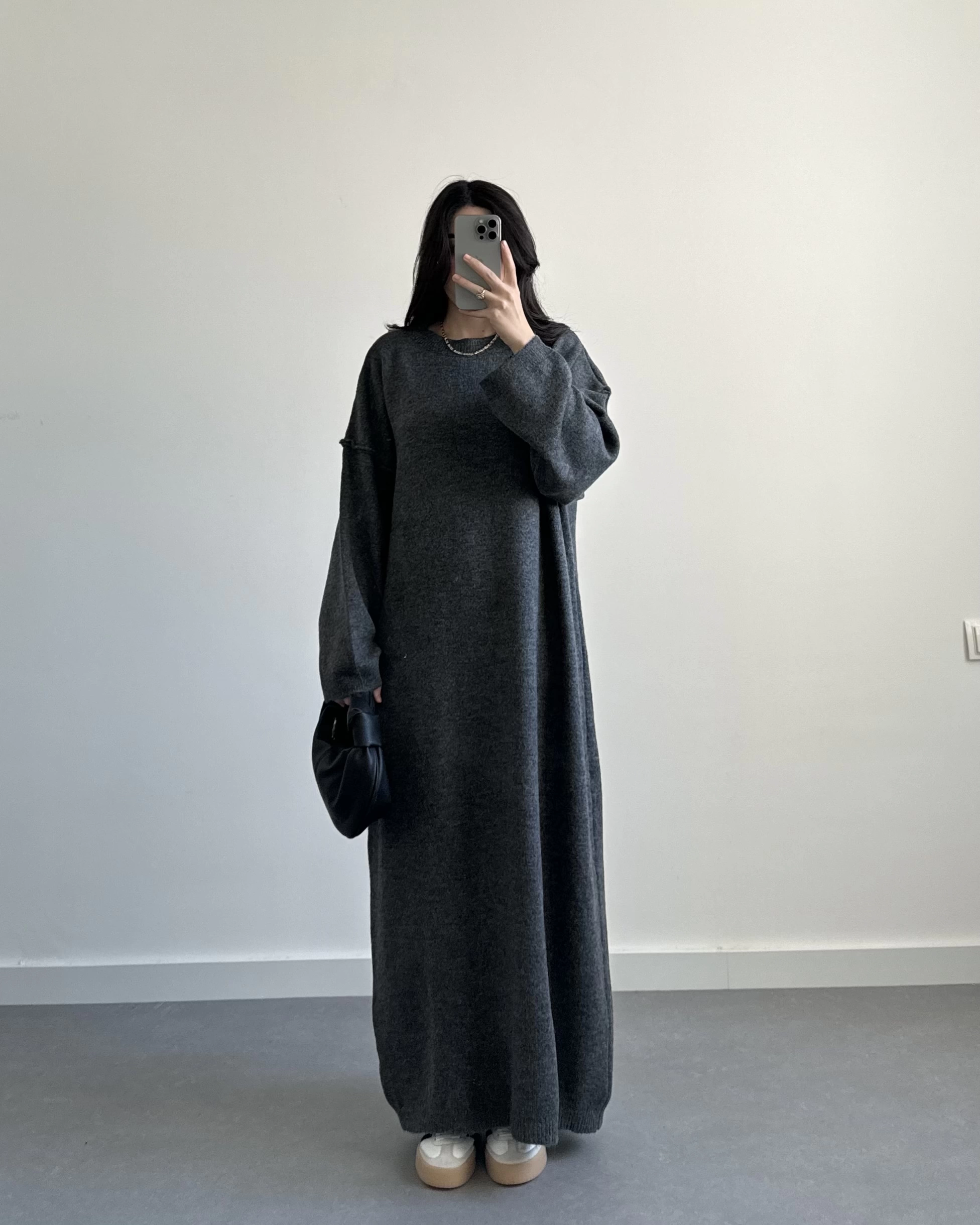 Kelly Antrasit Oversize Triko Elbise