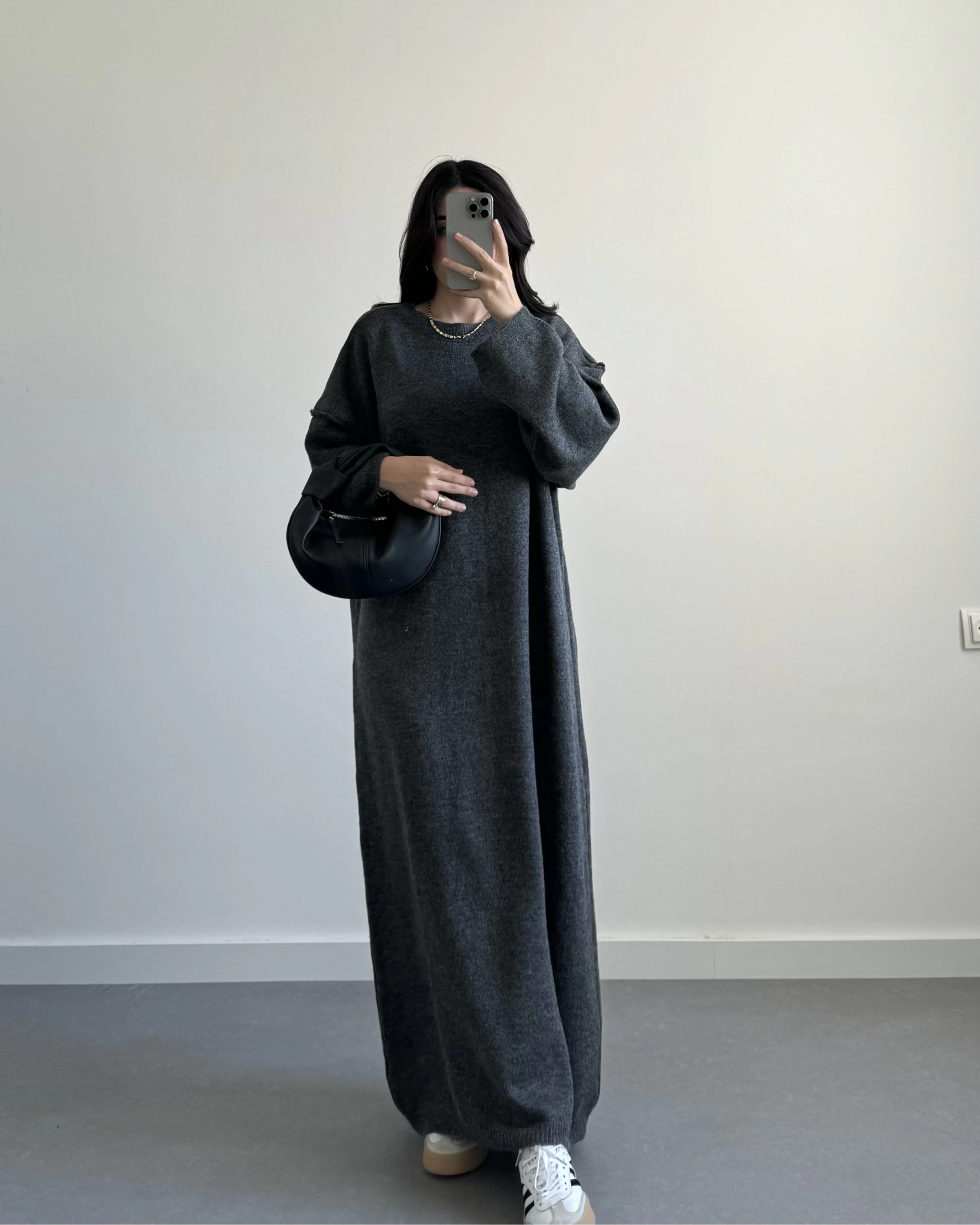 Kelly Antrasit Oversize Triko Elbise