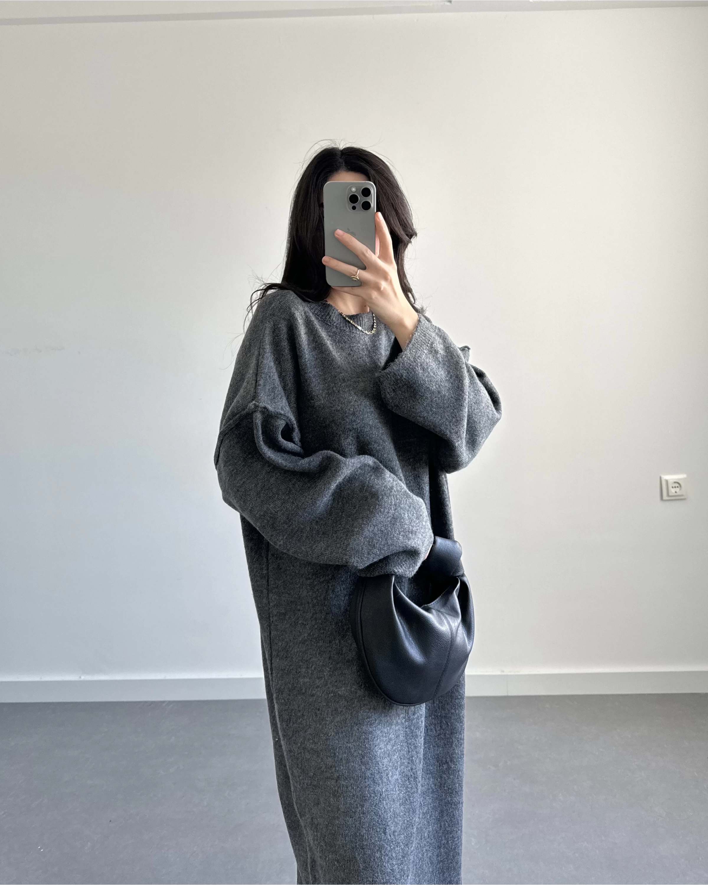 Kelly Antrasit Oversize Triko Elbise