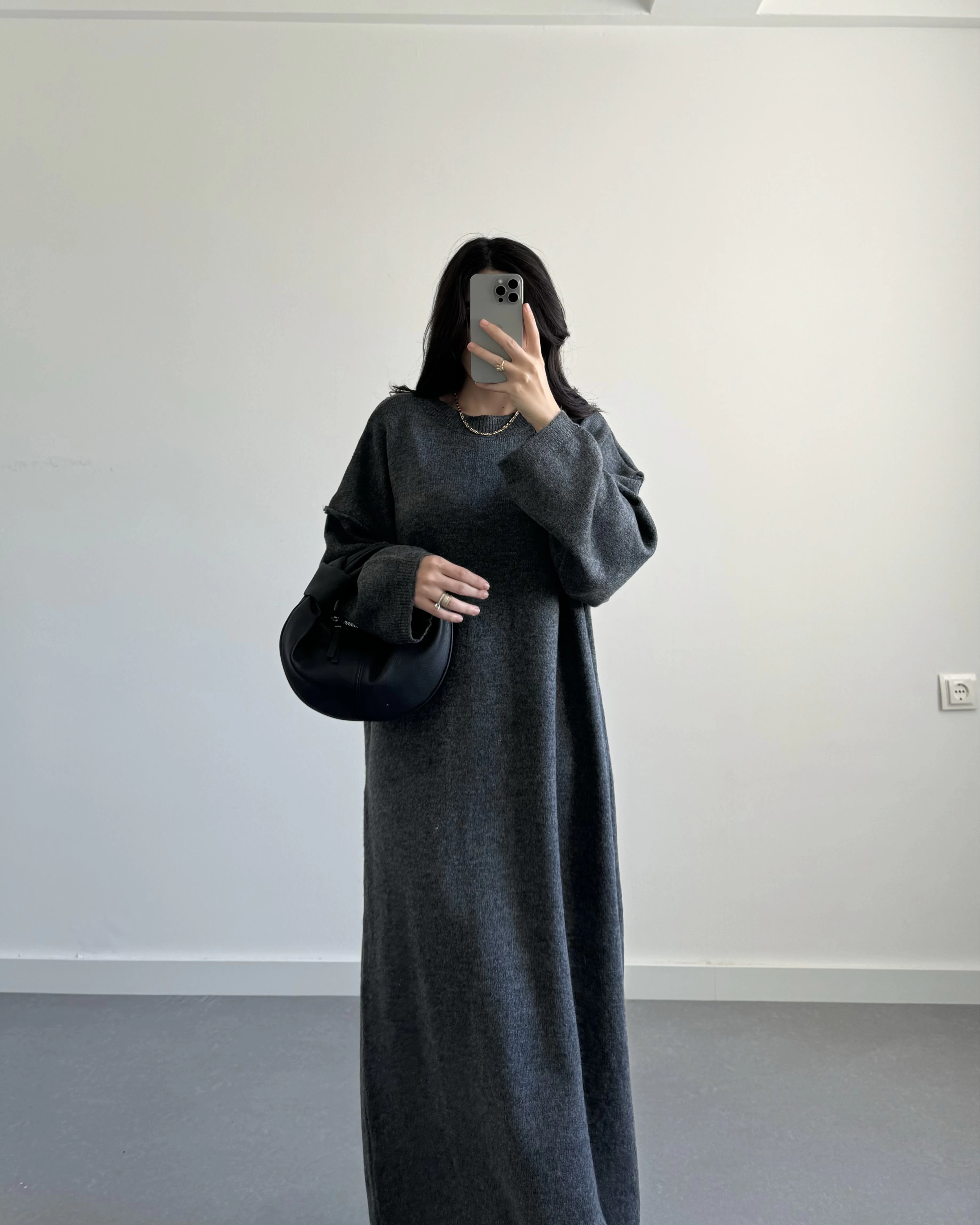 Kelly Antrasit Oversize Triko Elbise