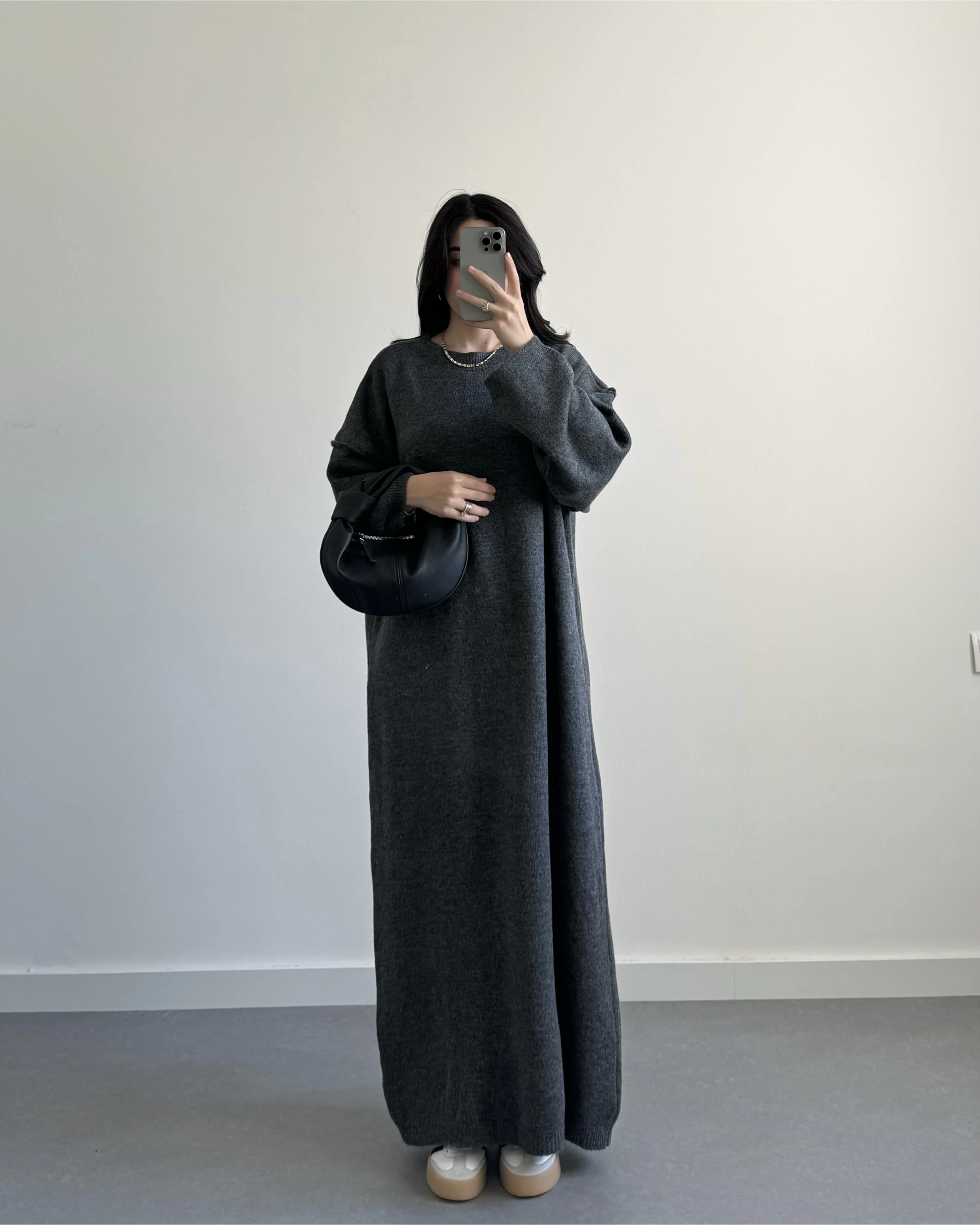 Kelly Antrasit Oversize Triko Elbise