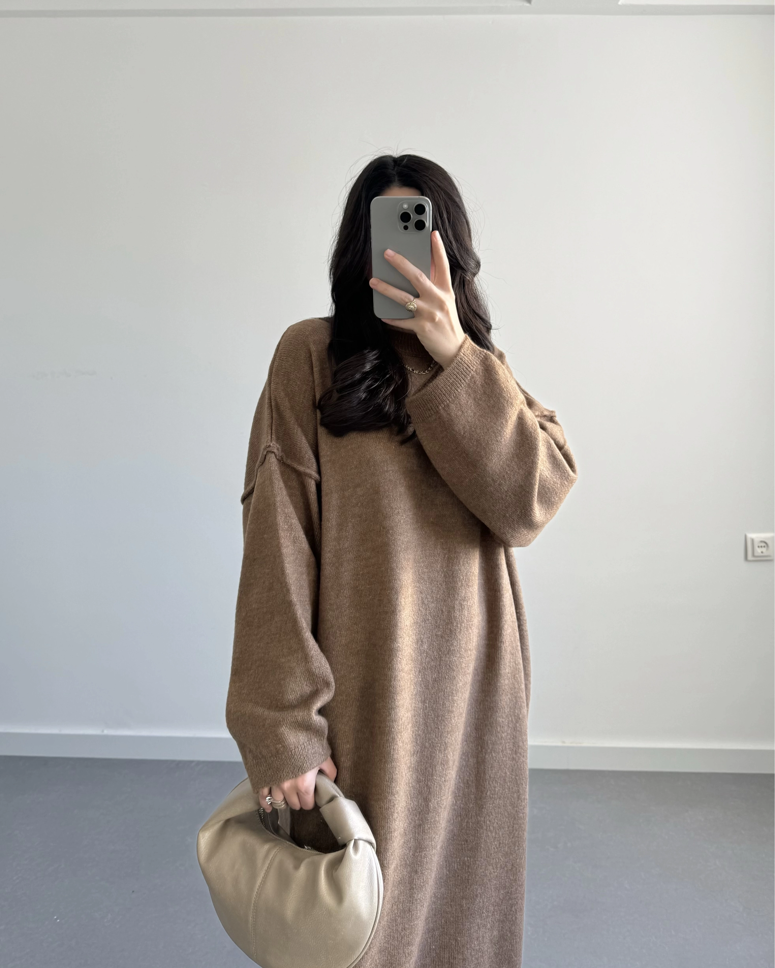 Kelly Camel Oversize Triko Elbise