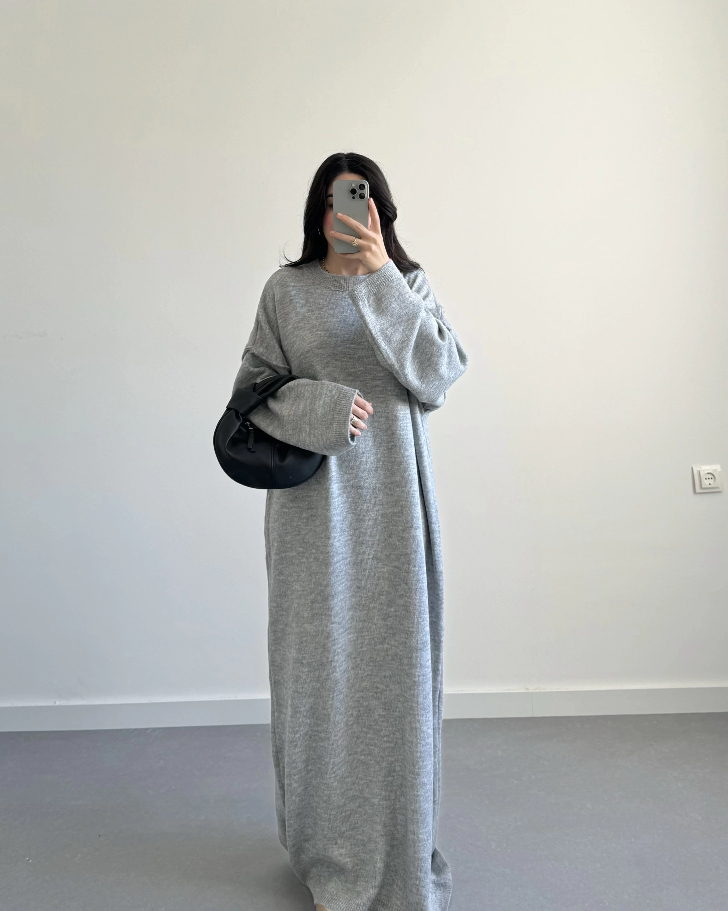 Kelly Gri Oversize Triko Elbise