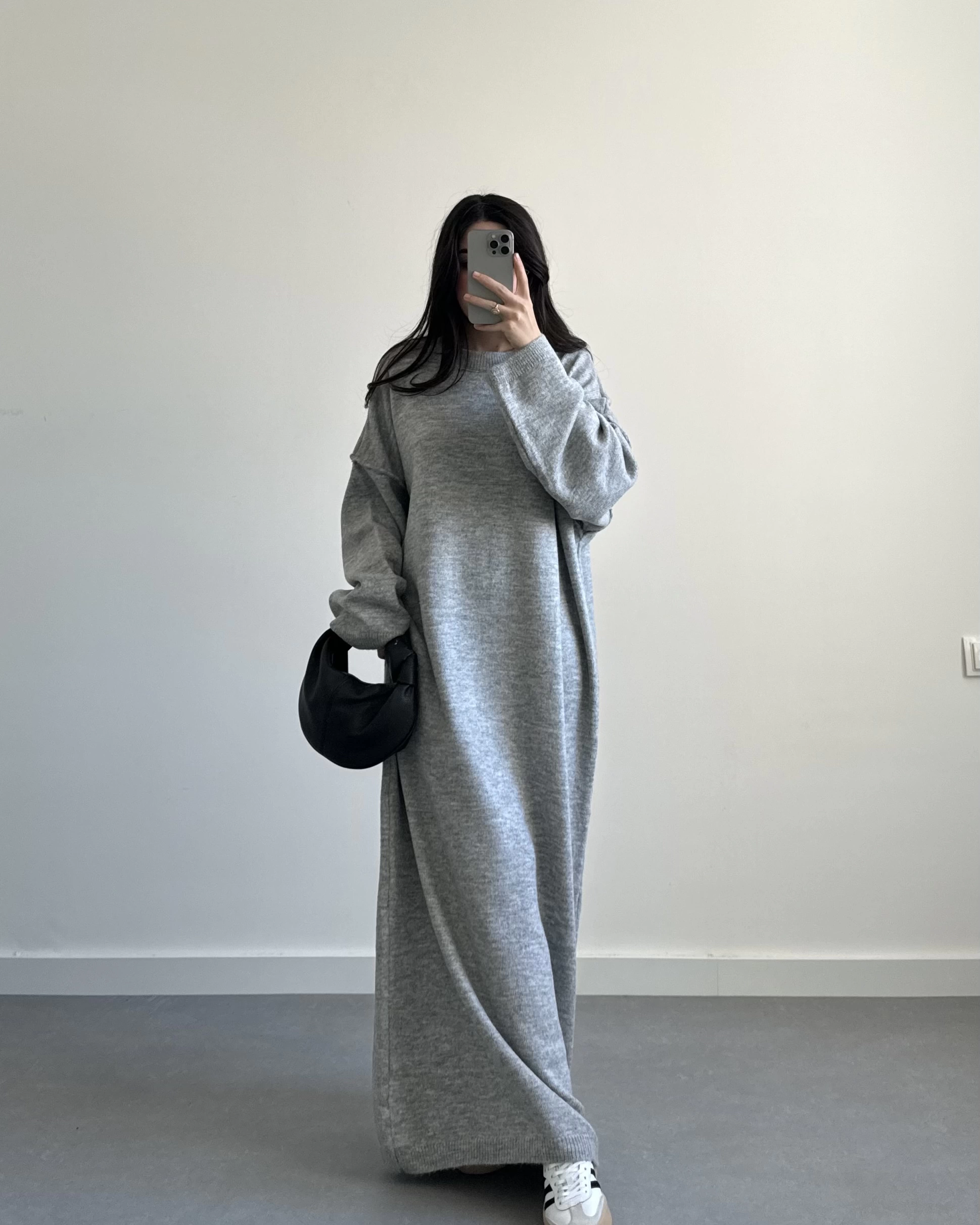 Kelly Gri Oversize Triko Elbise