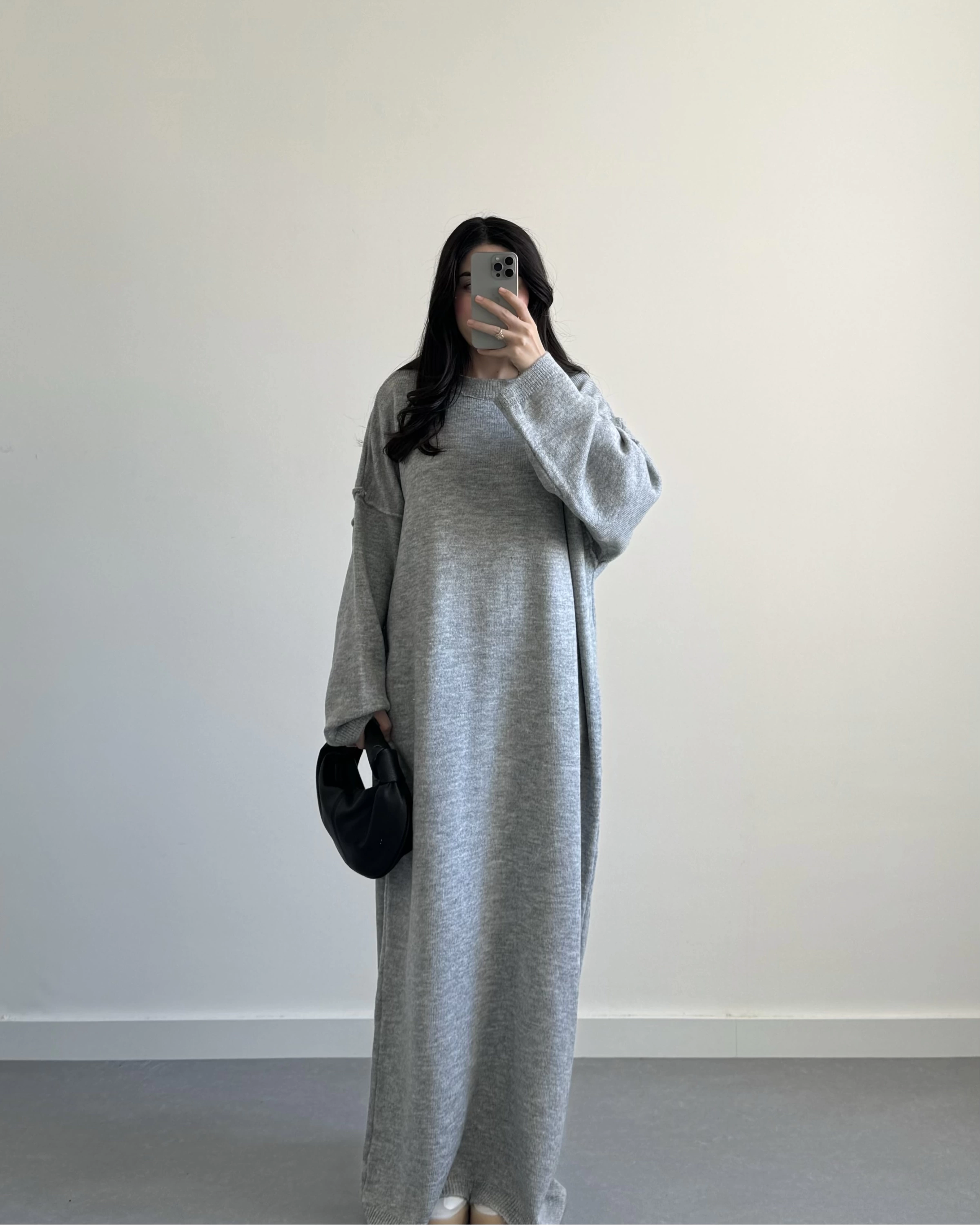 Kelly Gri Oversize Triko Elbise