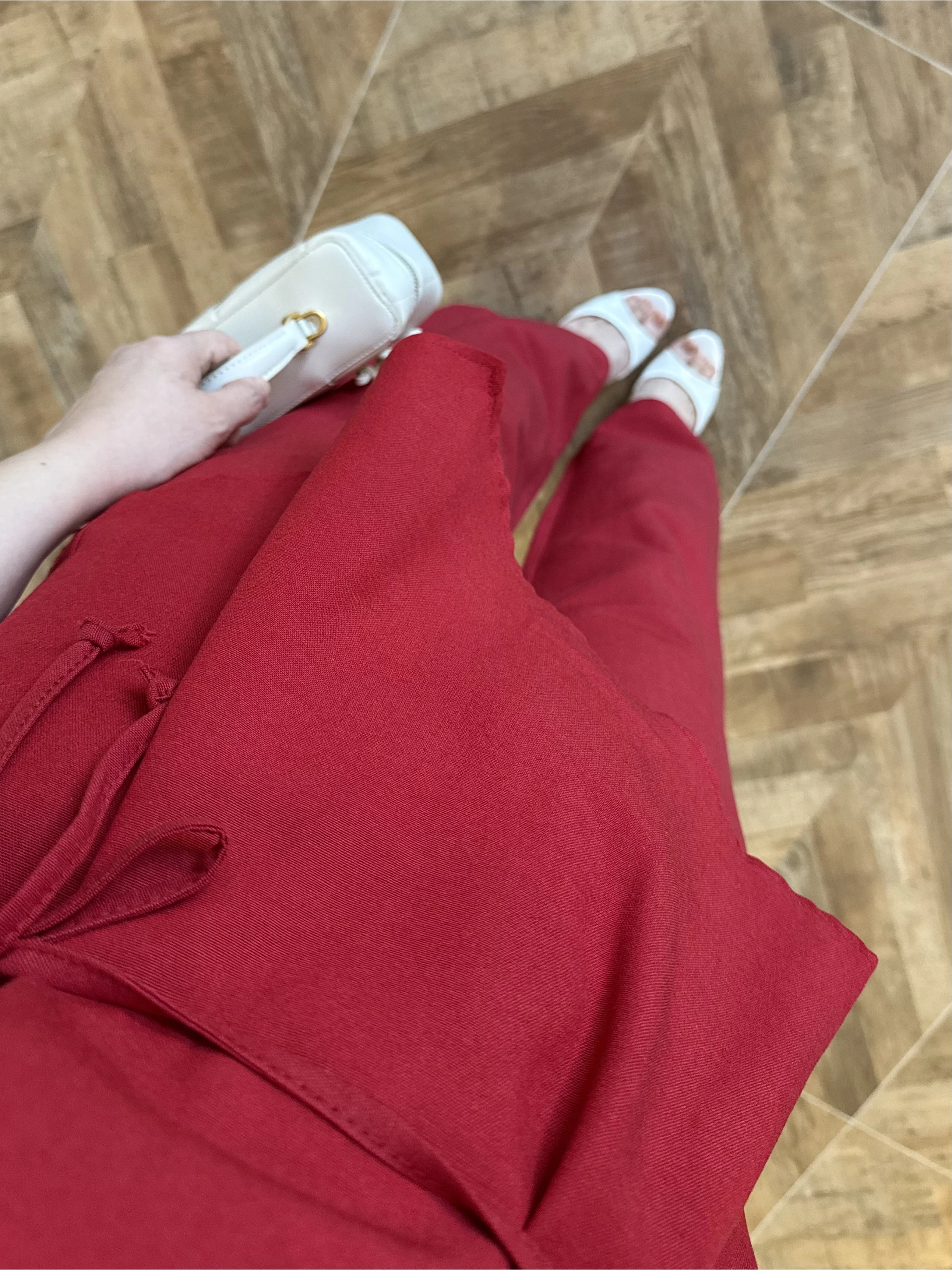 KIRMIZI ASİMETRİK BLUZ PANTOLON TAKIM-8784