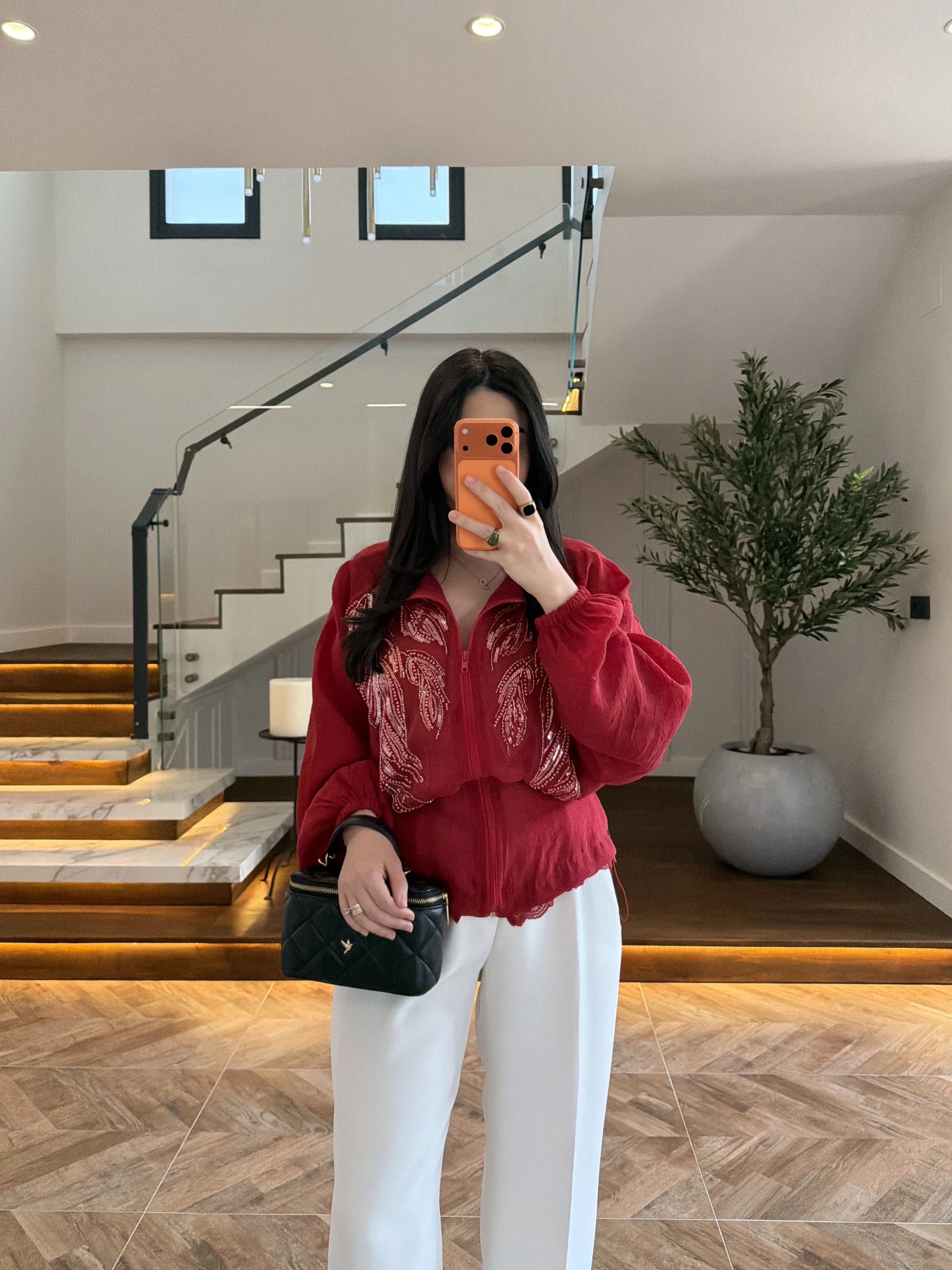KIRMIZI DANTELLİ İŞLEMELİ TASARIM CEKET-9773