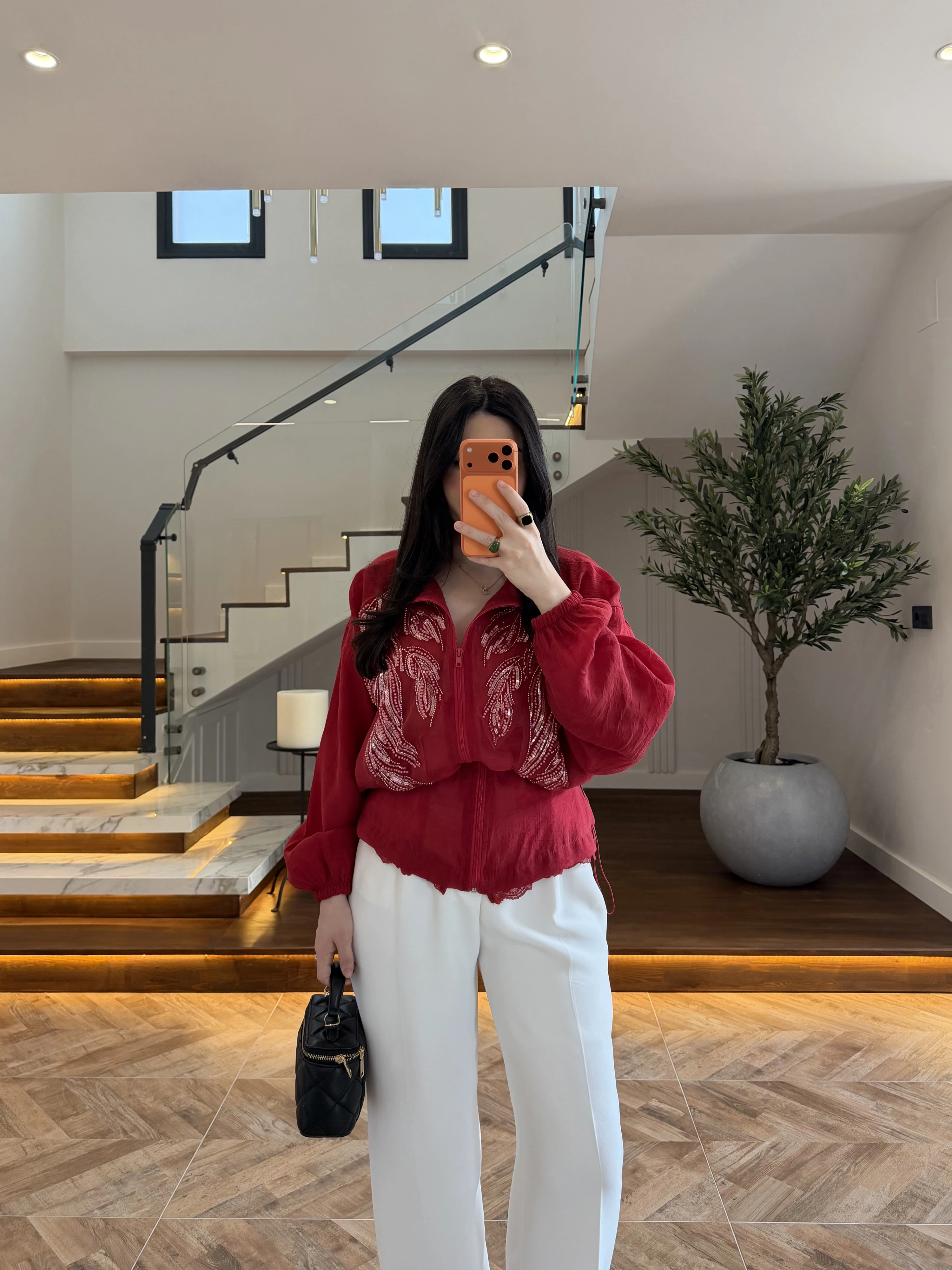 KIRMIZI DANTELLİ İŞLEMELİ TASARIM CEKET-9773
