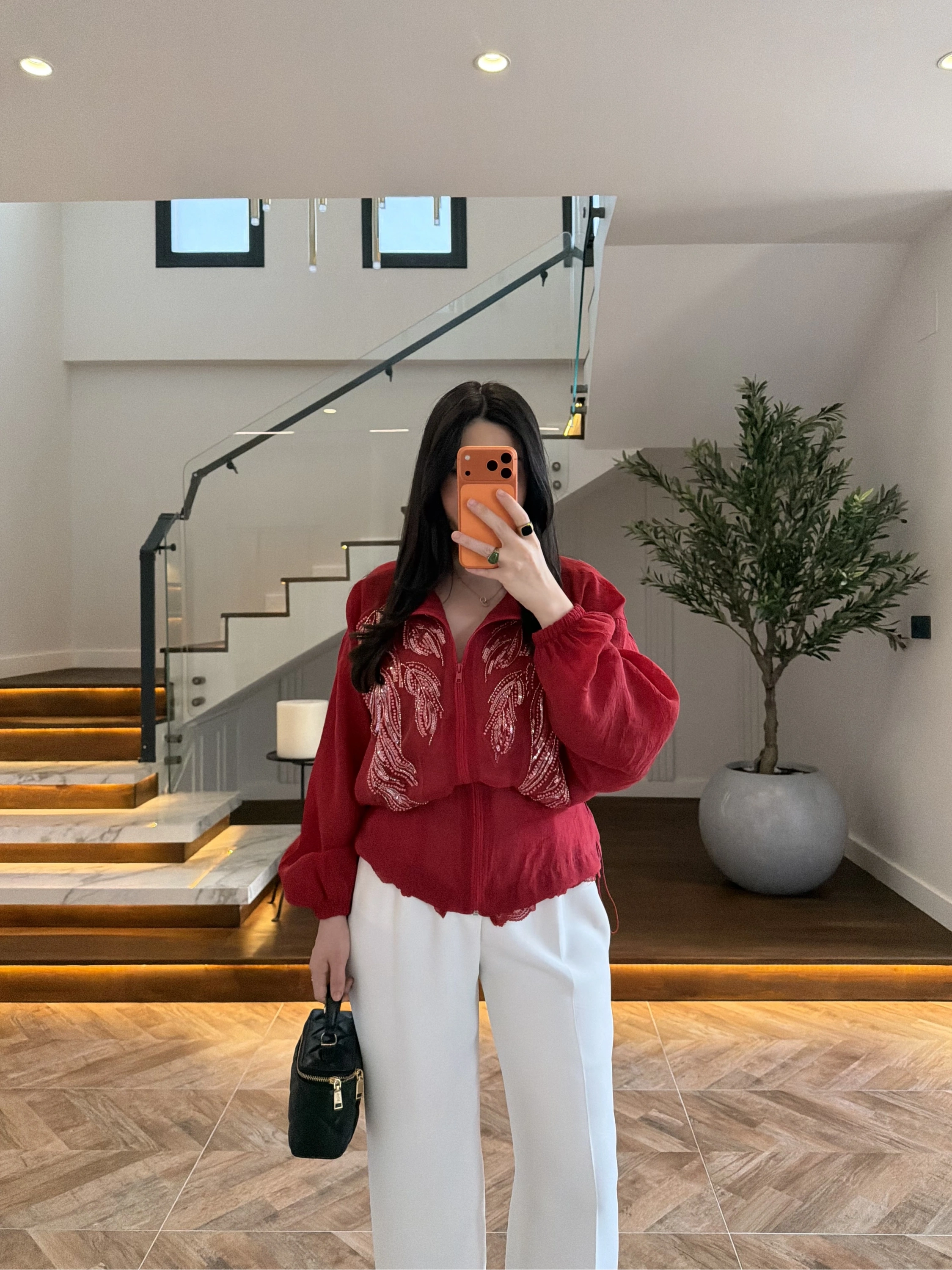 KIRMIZI DANTELLİ İŞLEMELİ TASARIM CEKET-9773