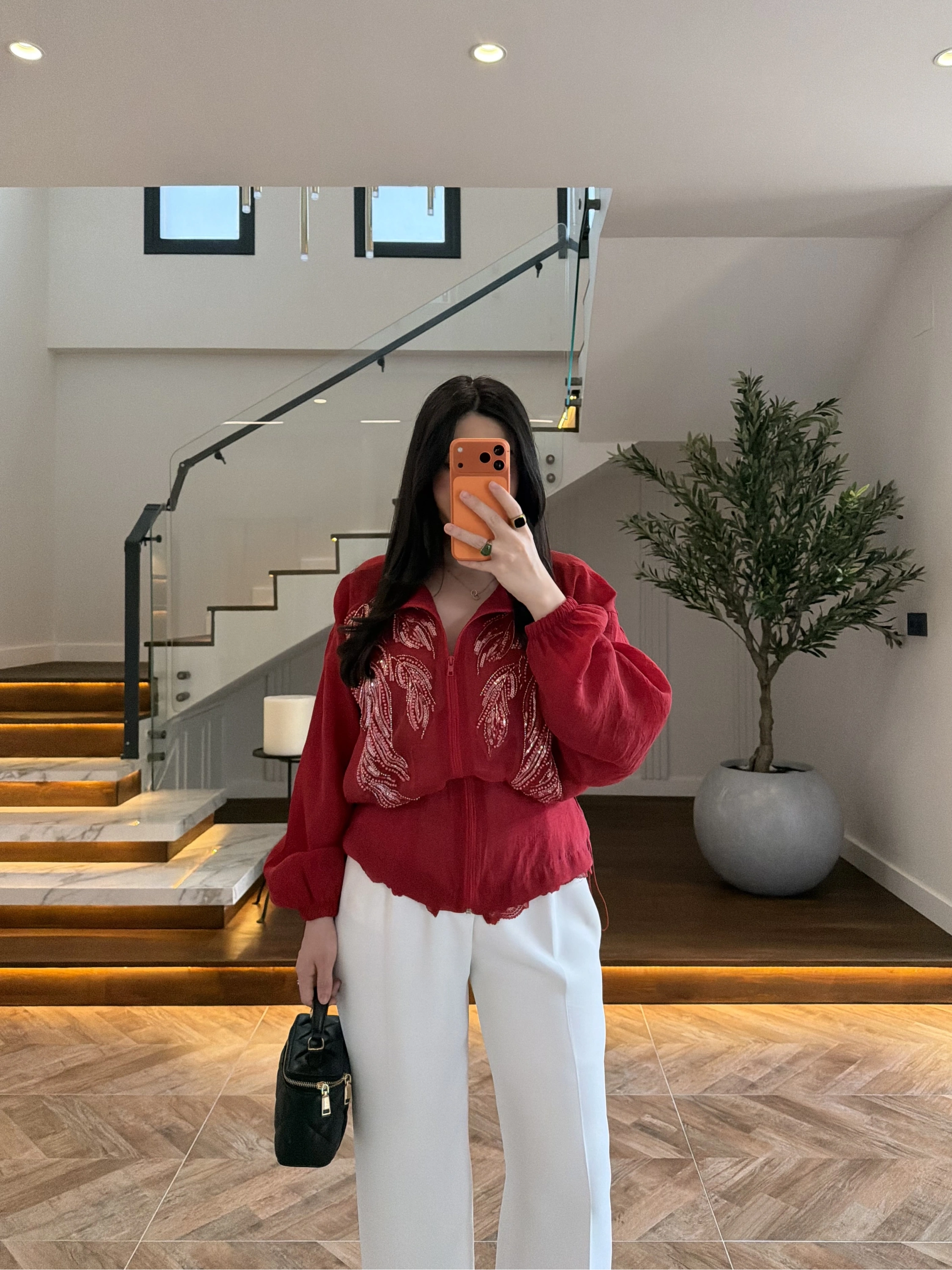 KIRMIZI DANTELLİ İŞLEMELİ TASARIM CEKET-9773